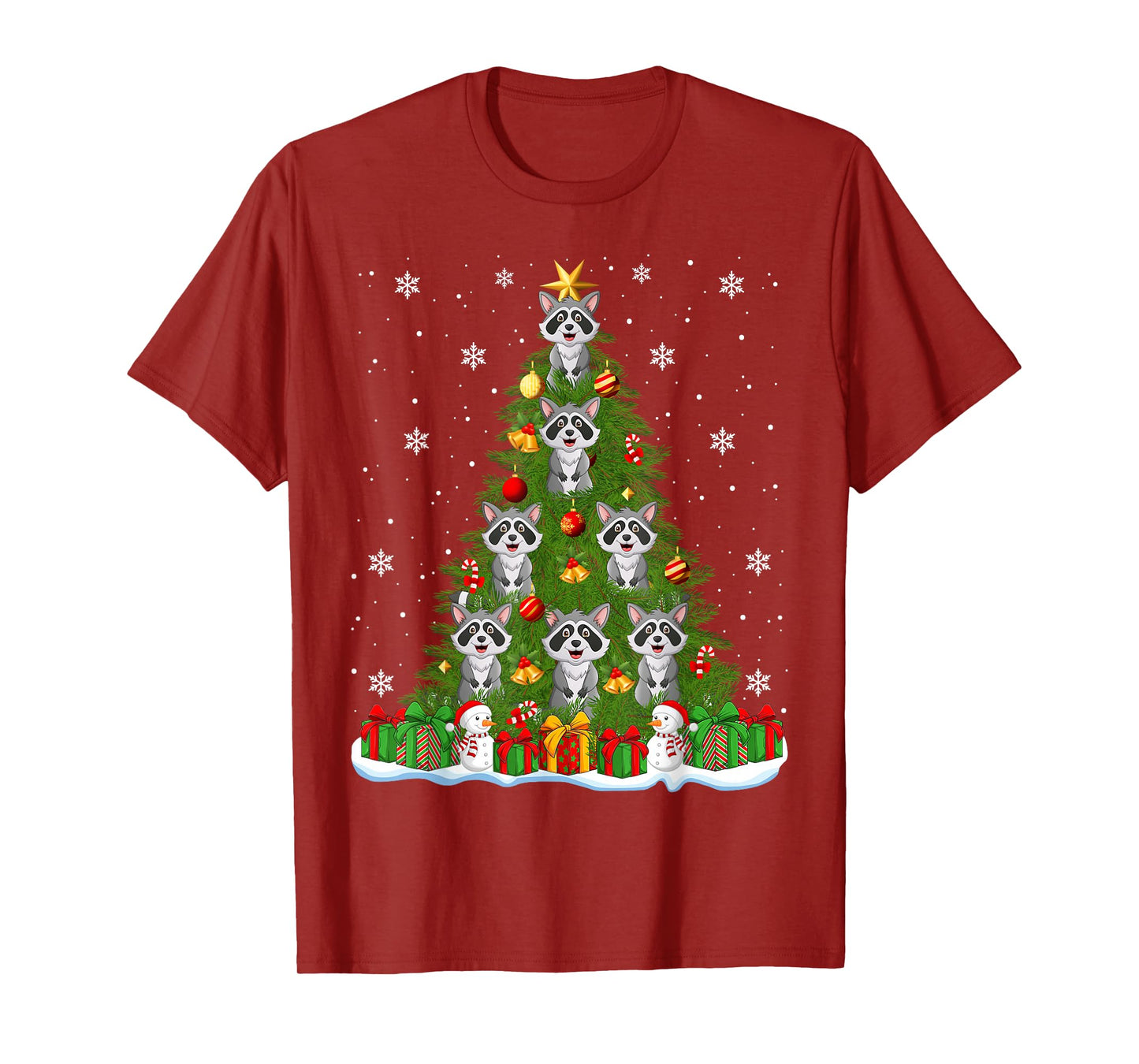 Raccoon Christmas Tree Holiday Decor Funny Xmas Lights T-Shirt