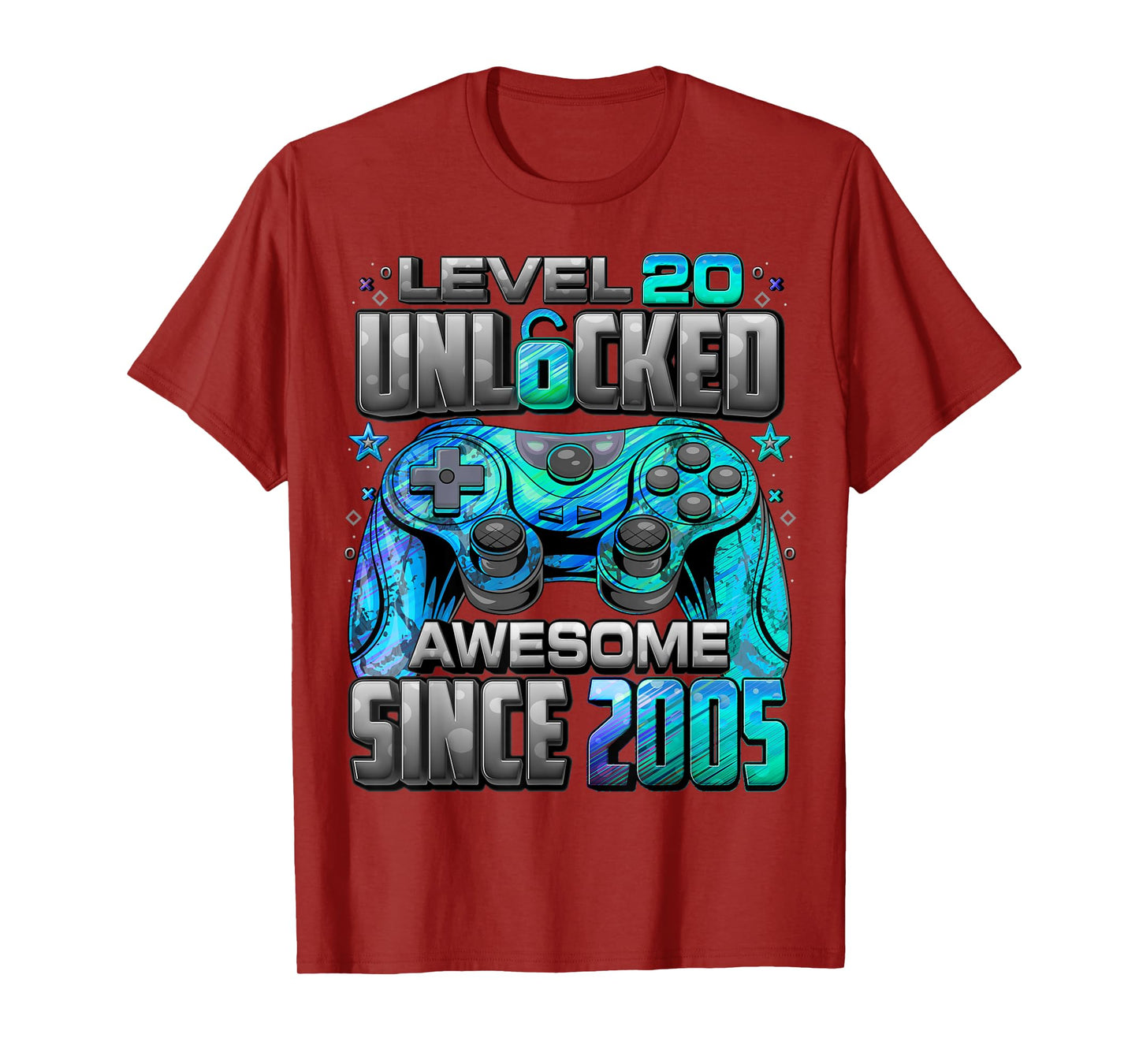 Level 20 Unlocked Awesome Since 2005 20th Birthday Gaming T-Shirt