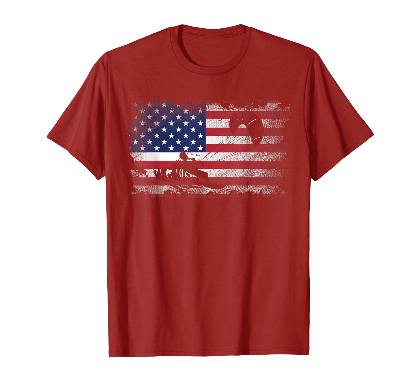 Distressed American Flag Kiteboarding USA Patriotic Gift Women Kids Men T-Shirt