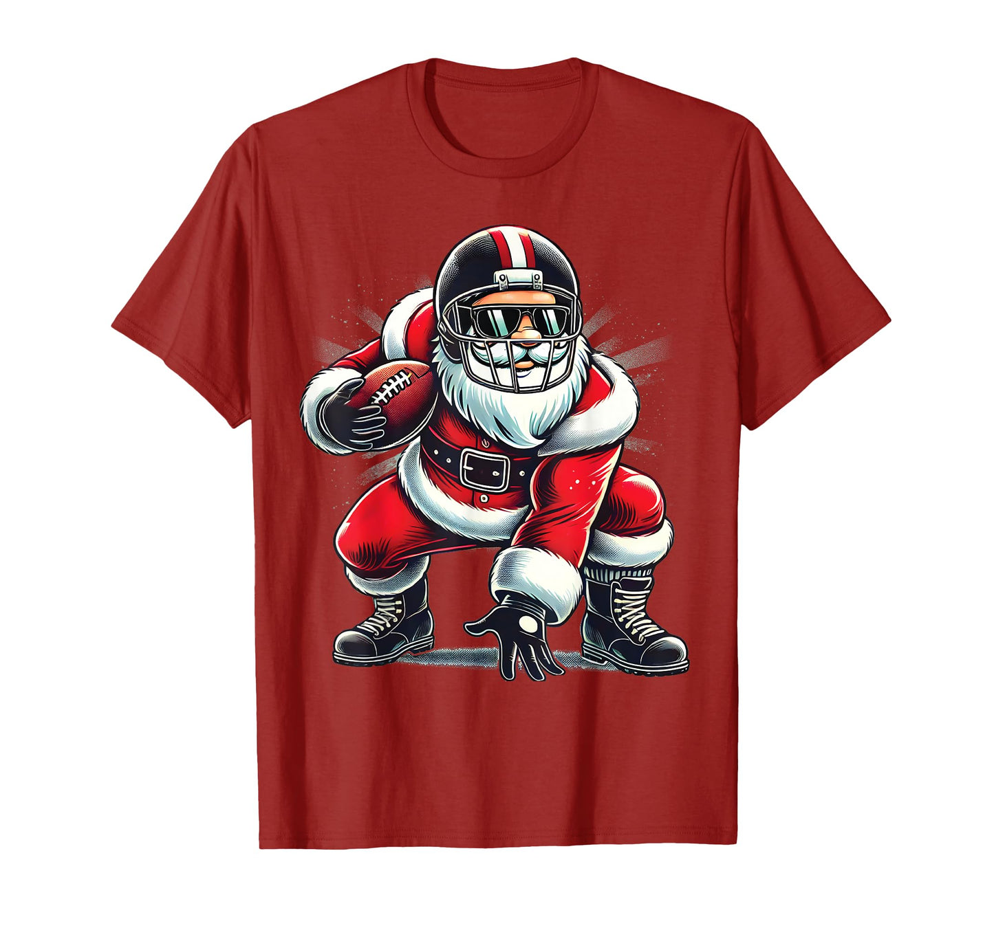 Christmas Santa Claus Football Lineman Quarterback Boys Kids T-Shirt