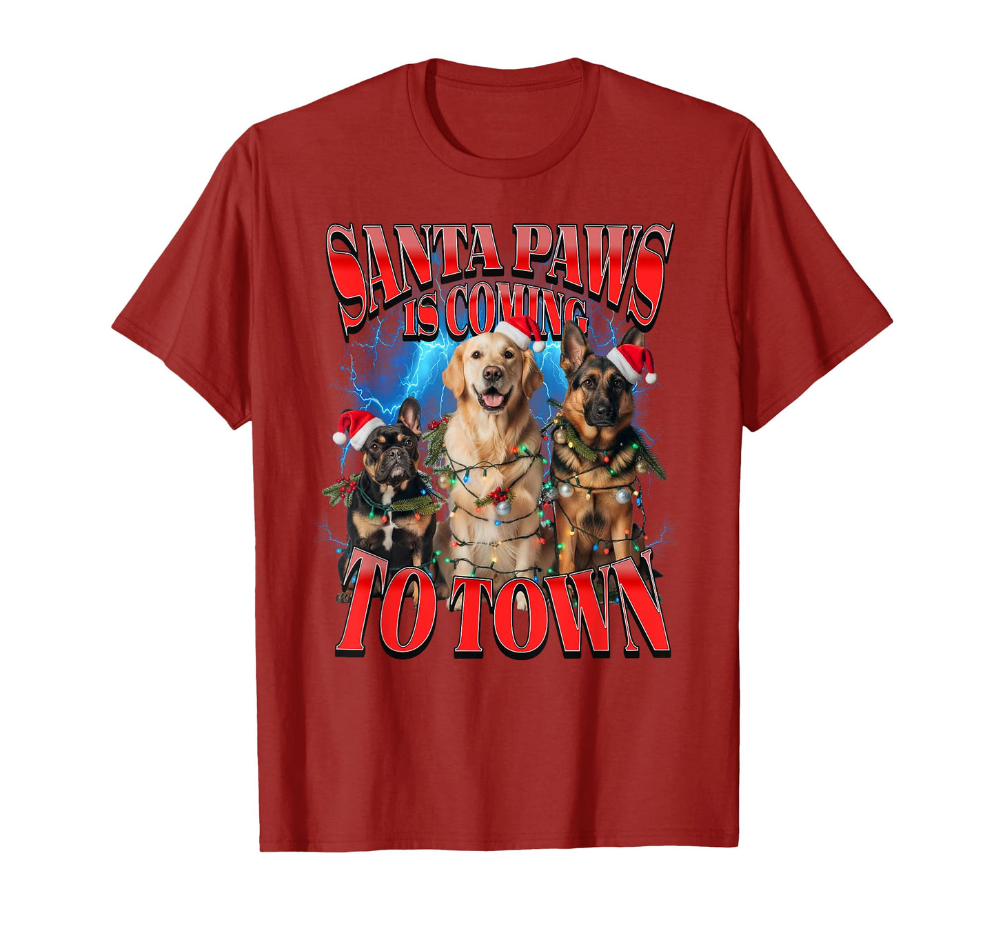 Santa Paws is Coming to Town Christmas Bootleg Dog Ugly T-Shirt
