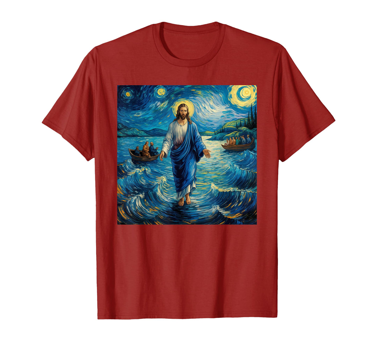Jesus Walking On Water Van Gogh Starry Night For Christians T-Shirt