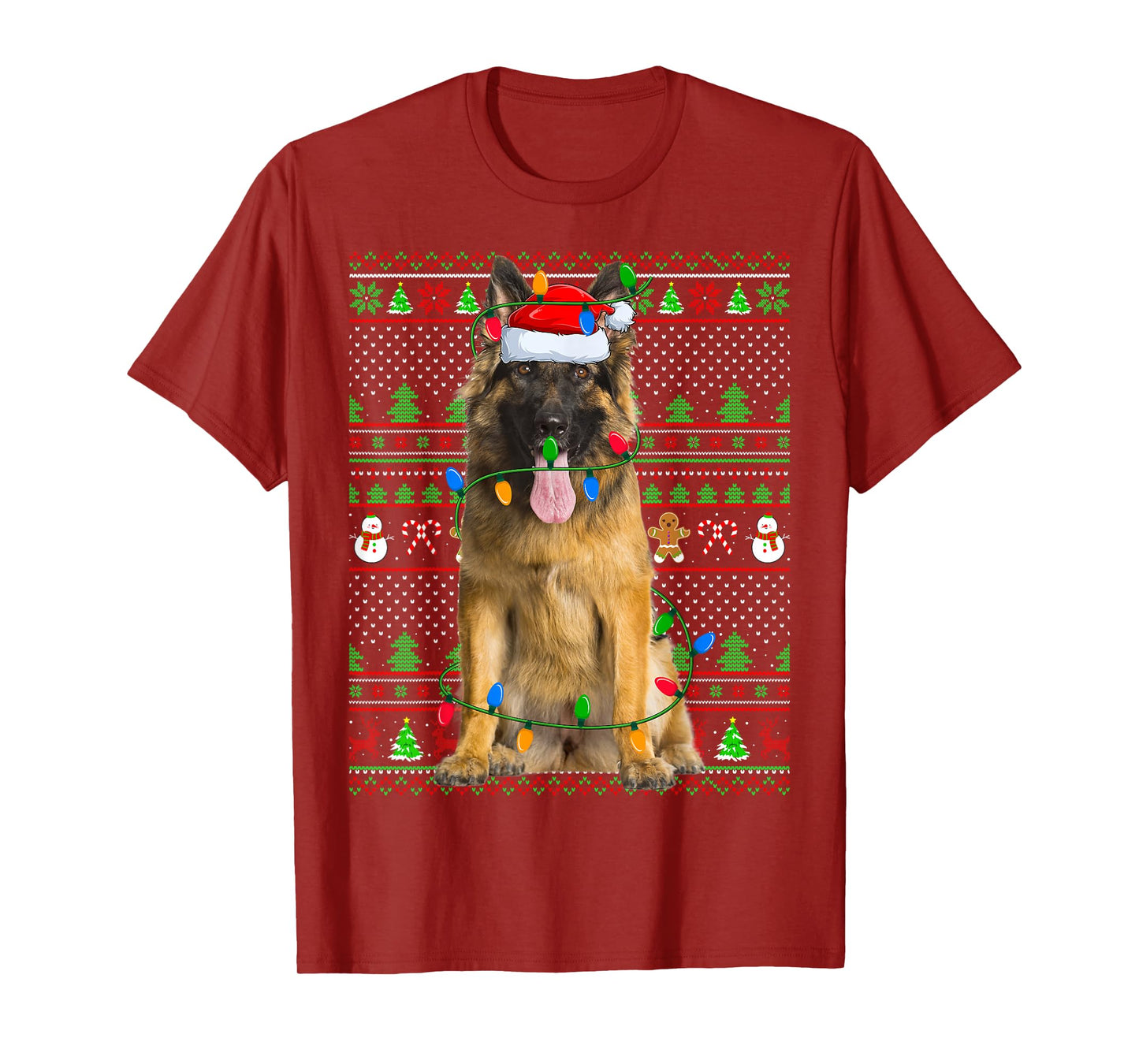 German Shepherd Dog Xmas Lights Ugly Christmas Sweaters T-Shirt