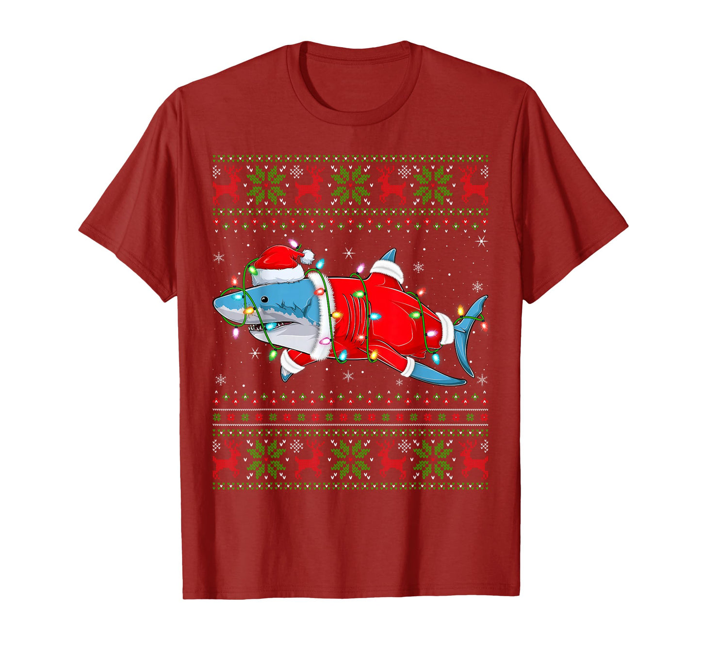 Shark Christmas Lights Santa Costume Ugly Xmas Sweaters T-Shirt