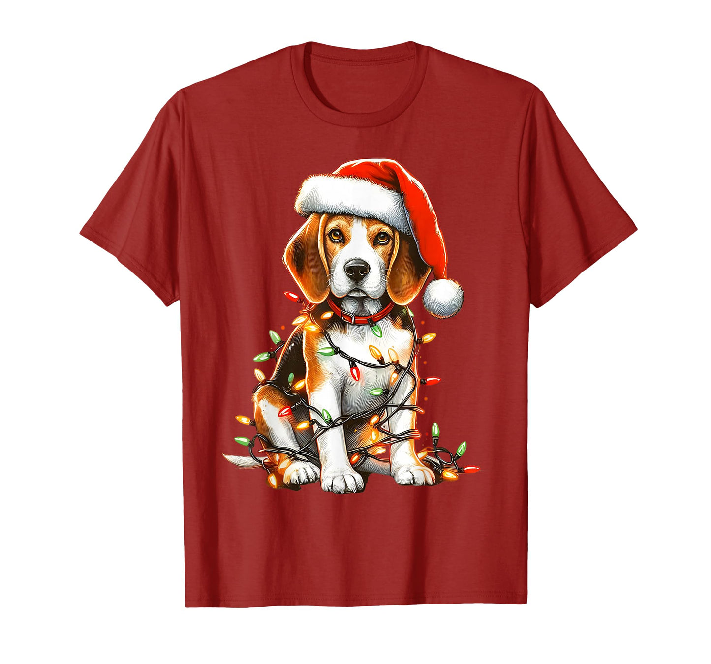 Beagle Dog Christmas Lights Santa Hat Dog Lover T-Shirt