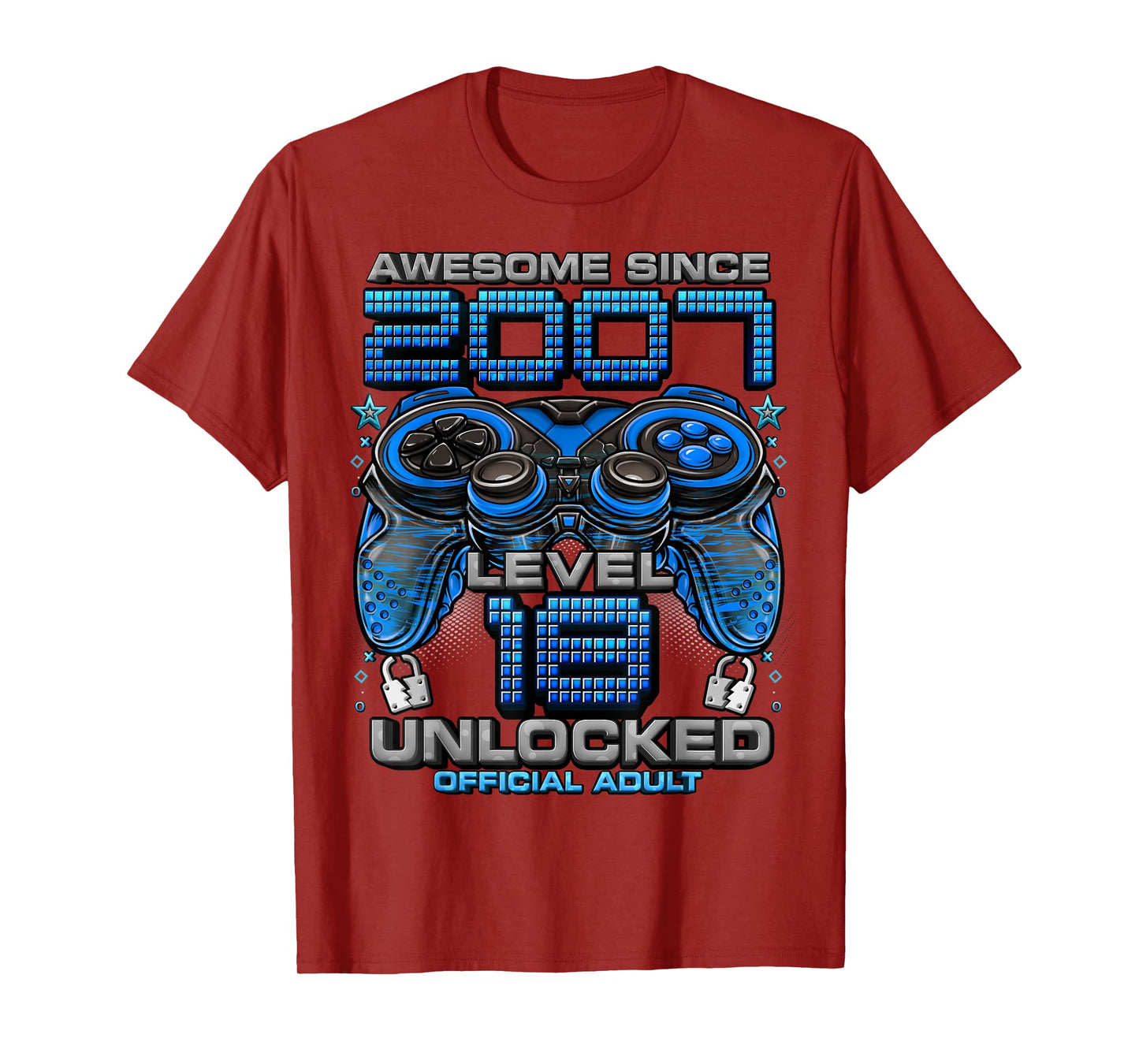 Level 18 Unlocked Awesome Since 2007 18th Birthday Gaming T-Shirt