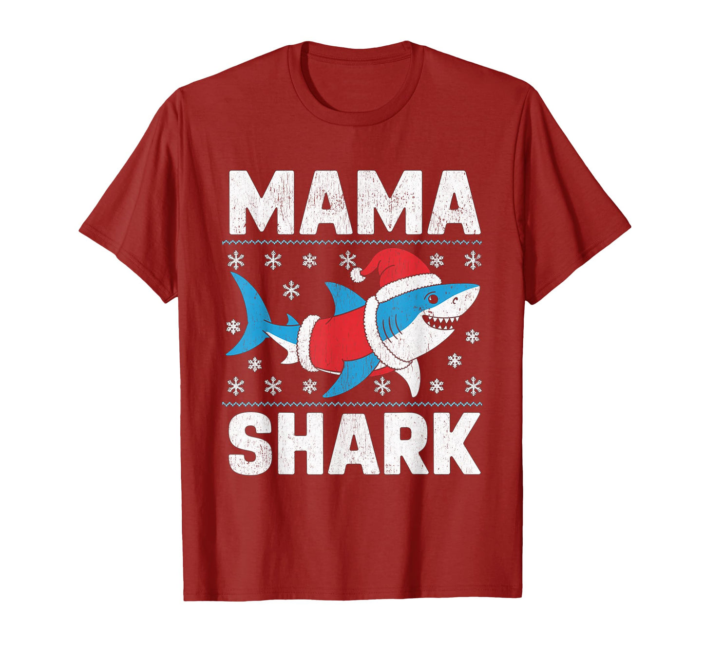 Mama Shark Funny Shark Santa Hat Ugly Christmas Sweater T-Shirt