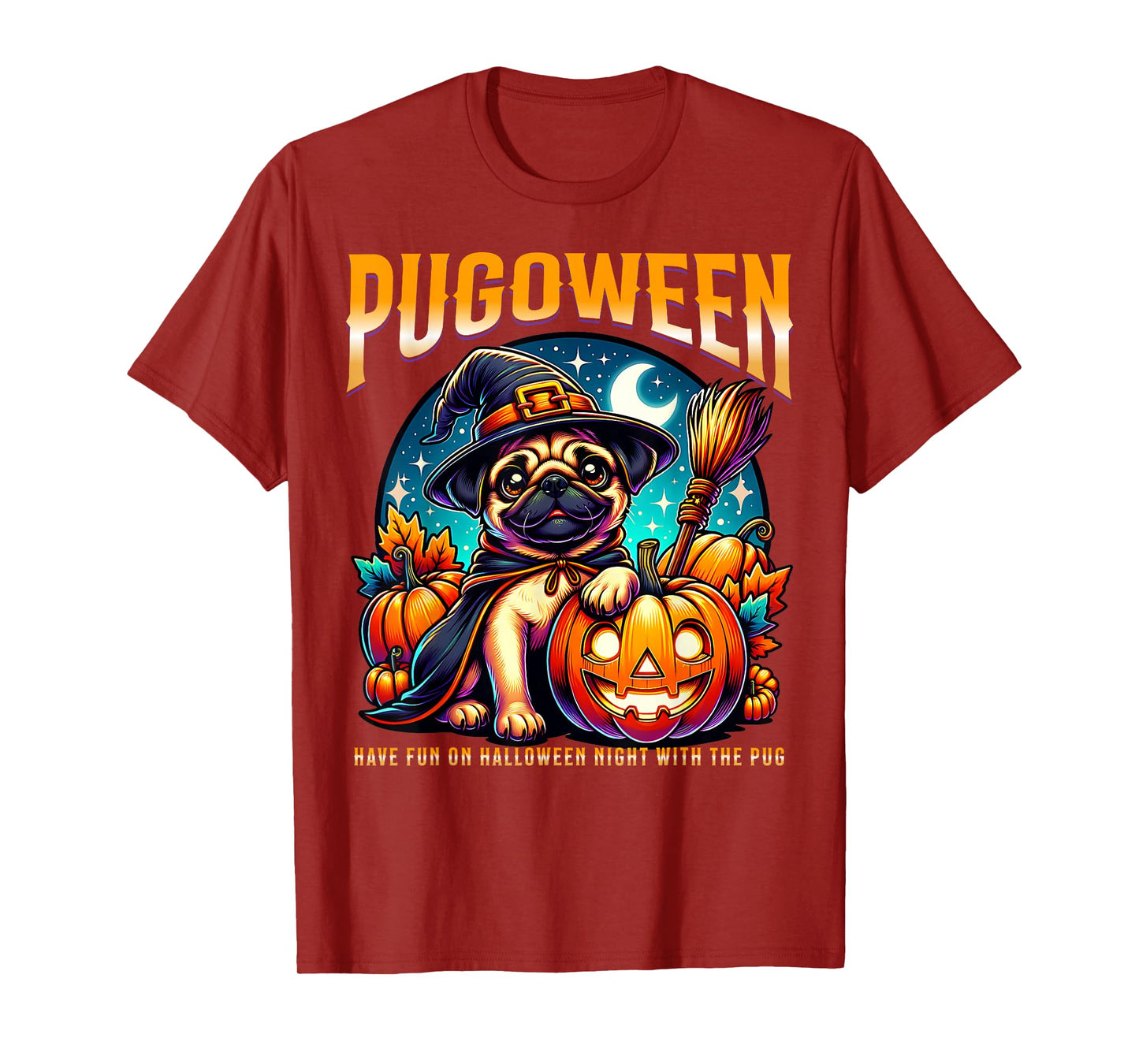 Pugoween Halloween Pug Dog Witch Pumpkin Costume Fun T-Shirt