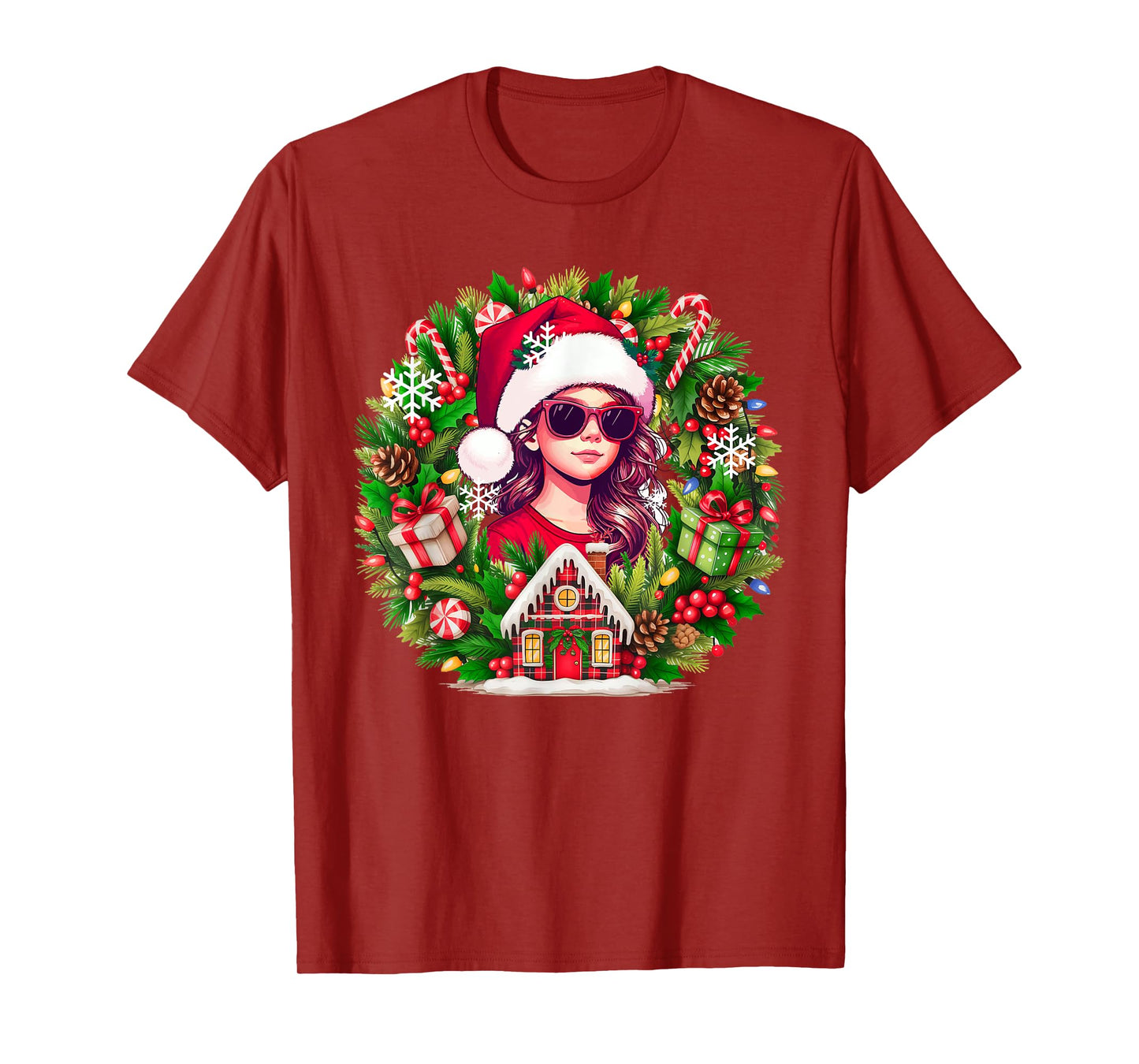 Kid Girl Sunglasses Cosplay Santa Xmas Floral Cirle Colorful T-Shirt