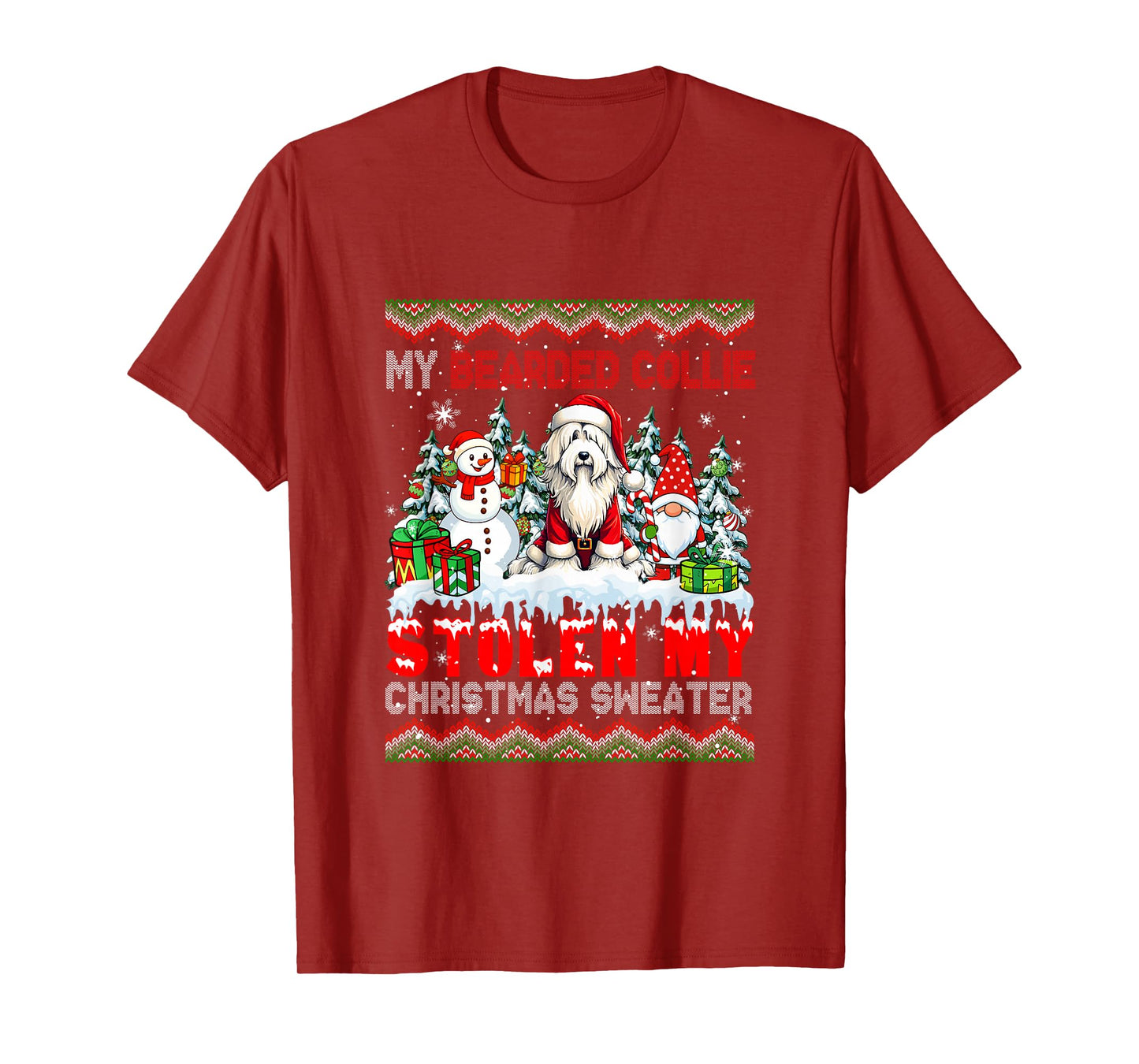 My Bearded Collie Stolen Christmas Sweater Santa Dog Gnome T-Shirt