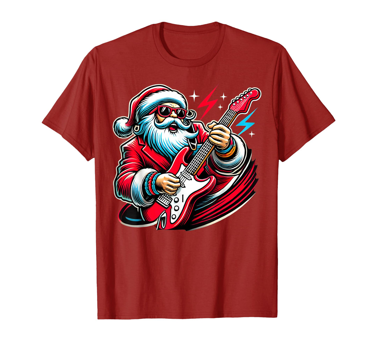 Santa Playing Bass Guitar Player Guitarist Christmas Graphic T-Shirt