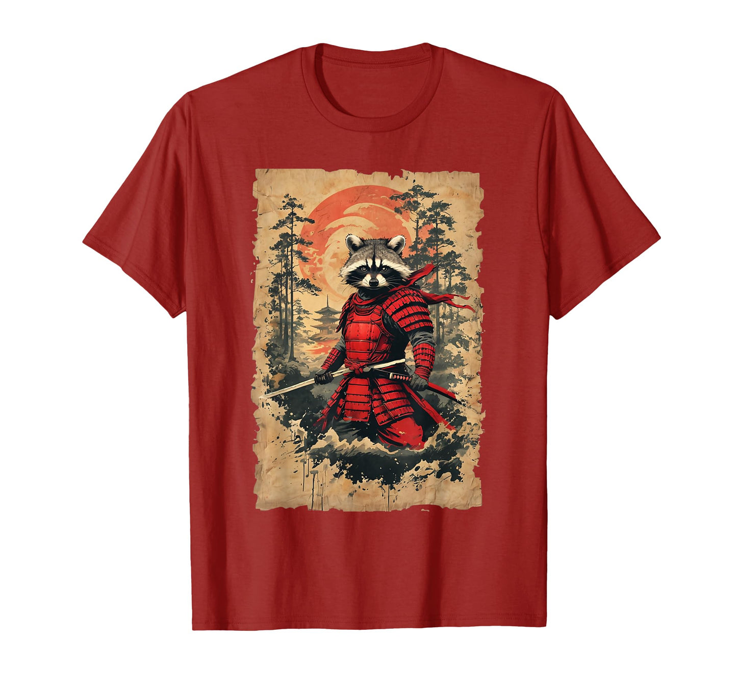 Japanese Samurai Raccoon Warrior Vintage Style Graphic T-Shirt