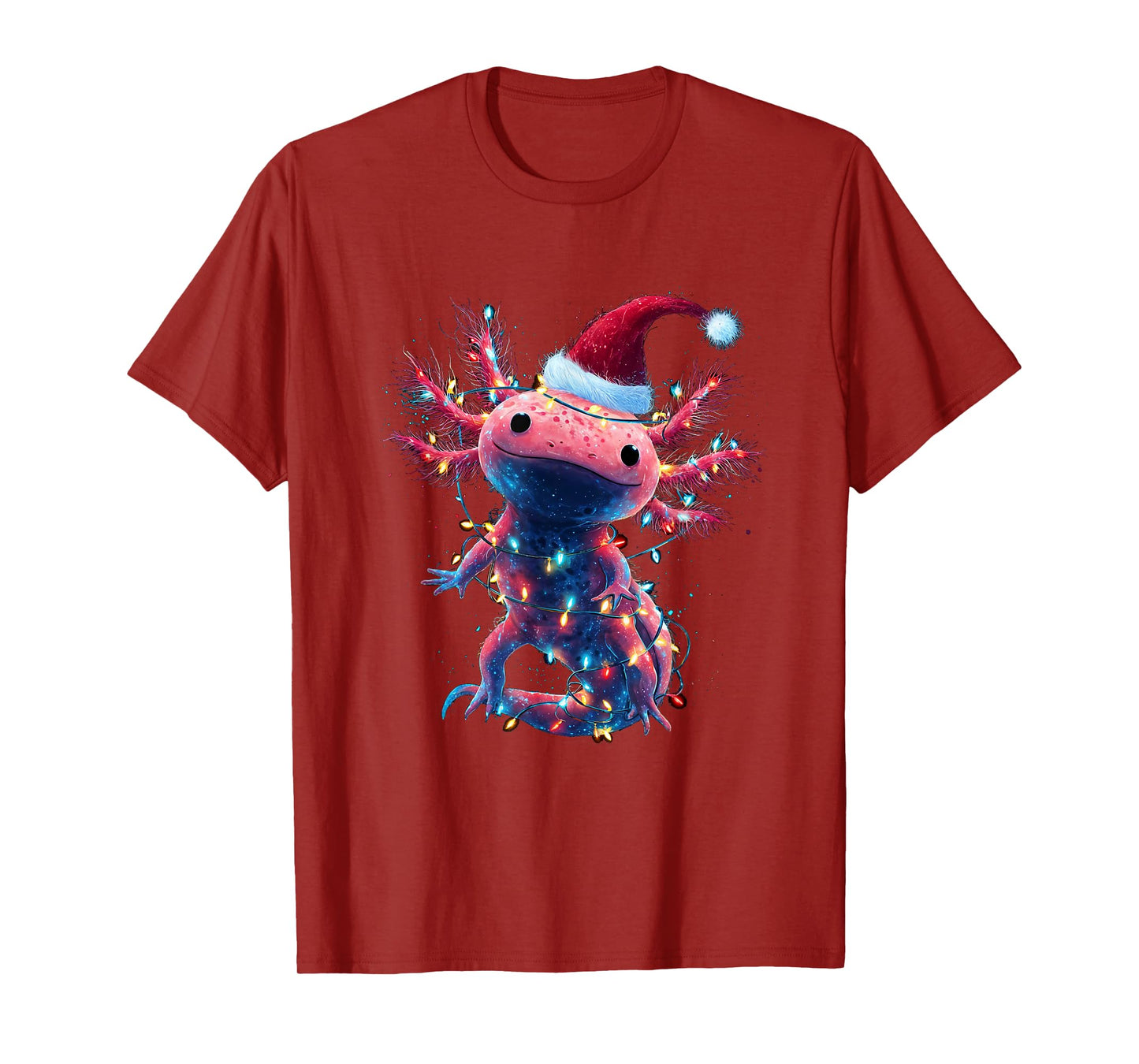 Christmas Axolotl with Santa Hat Xmas Lights Festive Axolotl T-Shirt
