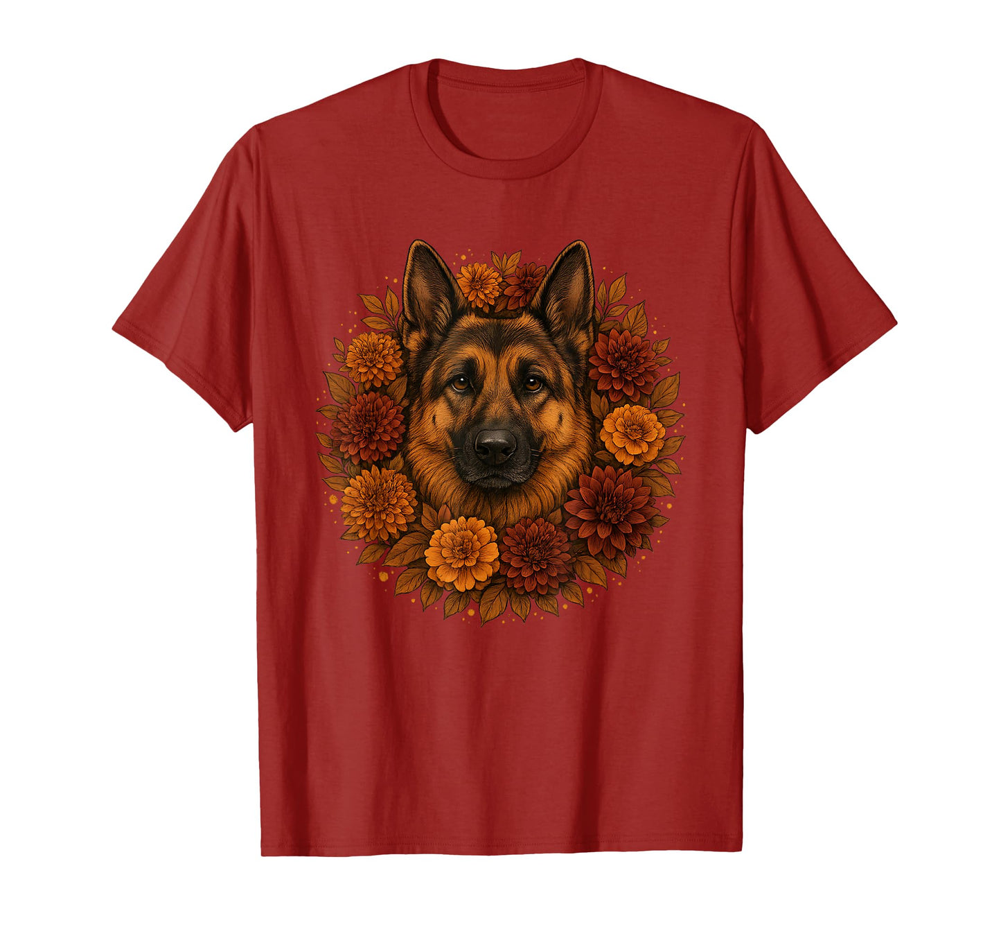 Vintage German Shepherd Autumn Floral Dog Fall Flowers T-Shirt
