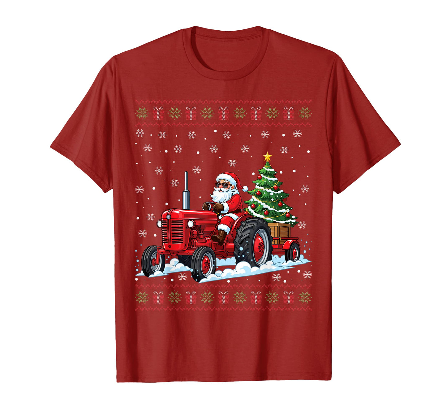 Santa Riding Tractor Merry Christmas Funny Ugly Christmas T-Shirt