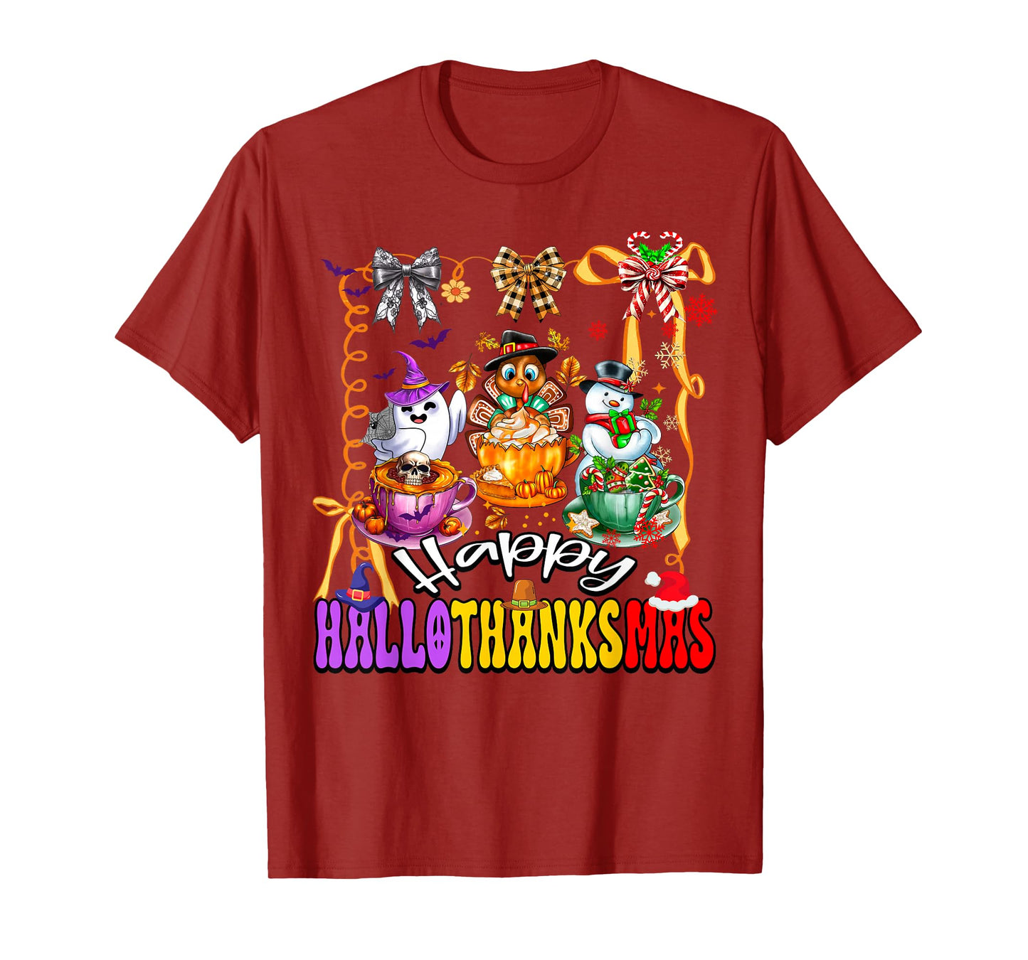 Happy Hallothanksmas Coquette Bow Coffee Latte Together Love T-Shirt