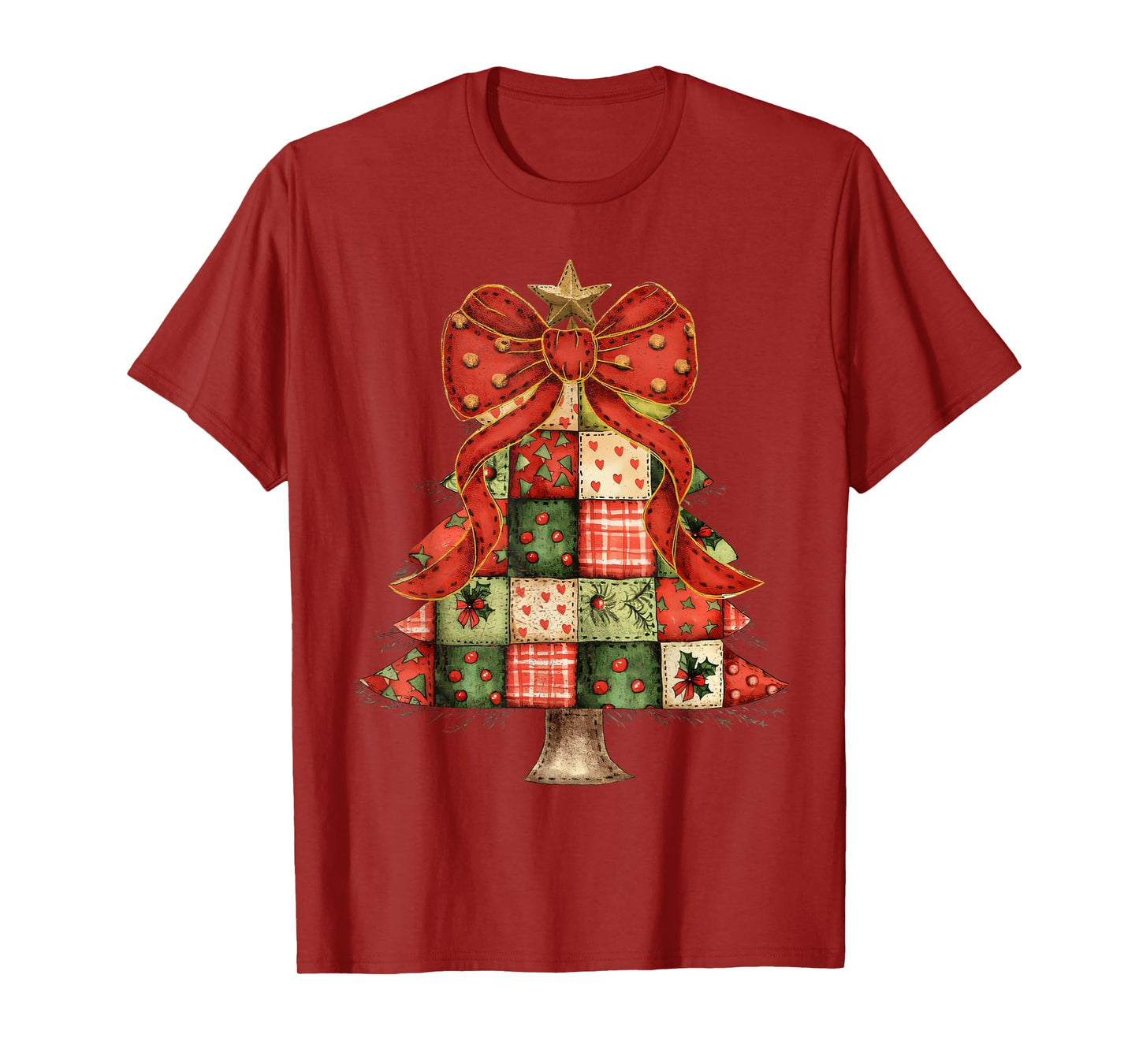 Vintage Patchwork Christmas Tree Xmas Holiday Ugly Pajamas T-Shirt