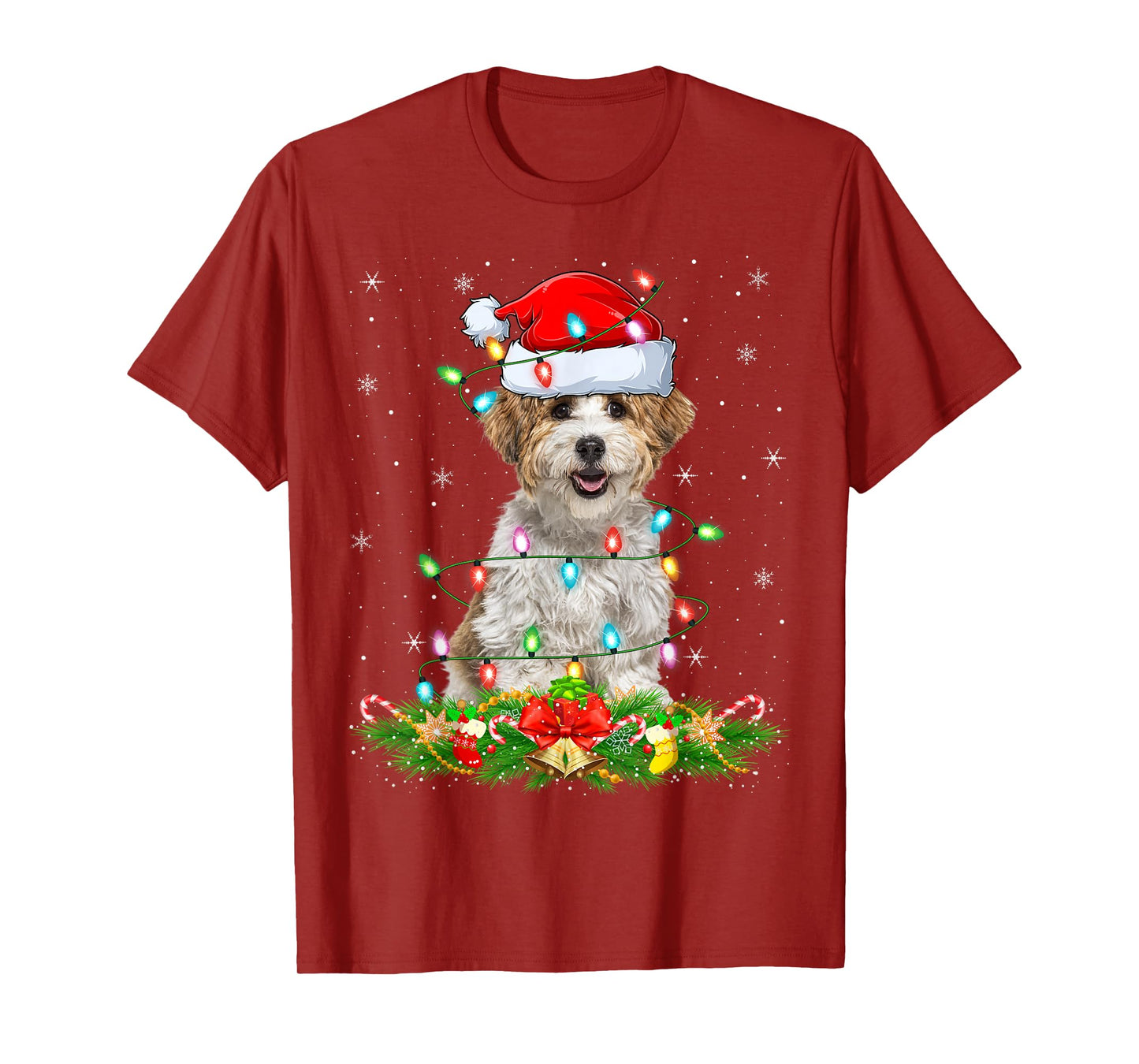Havanese Dog Christmas Lights Funny Santa Hat Xmas T-Shirt