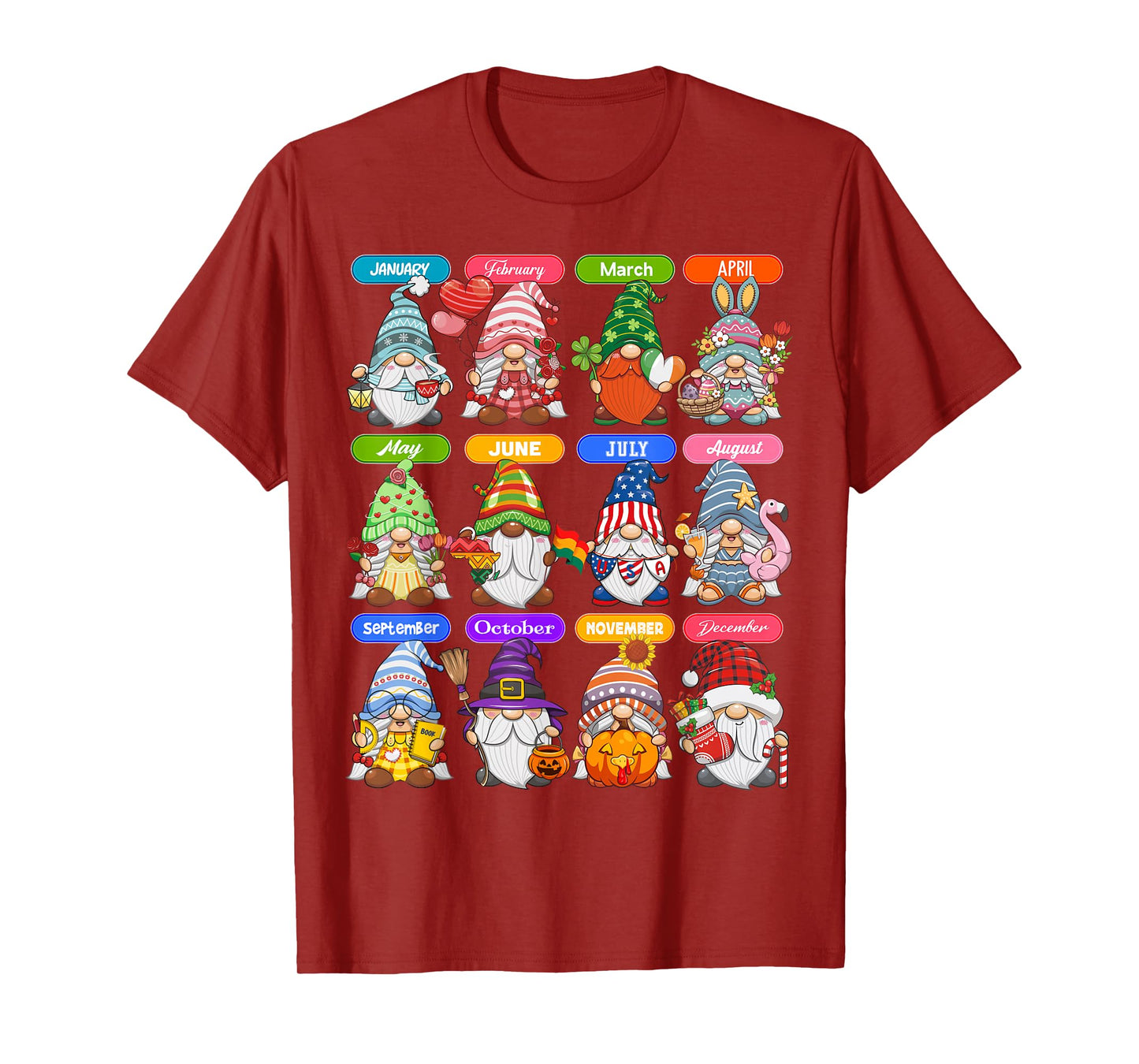 Cute Gnome Every Season Holiday Gnomes 12 Months of Gnomes T-Shirt