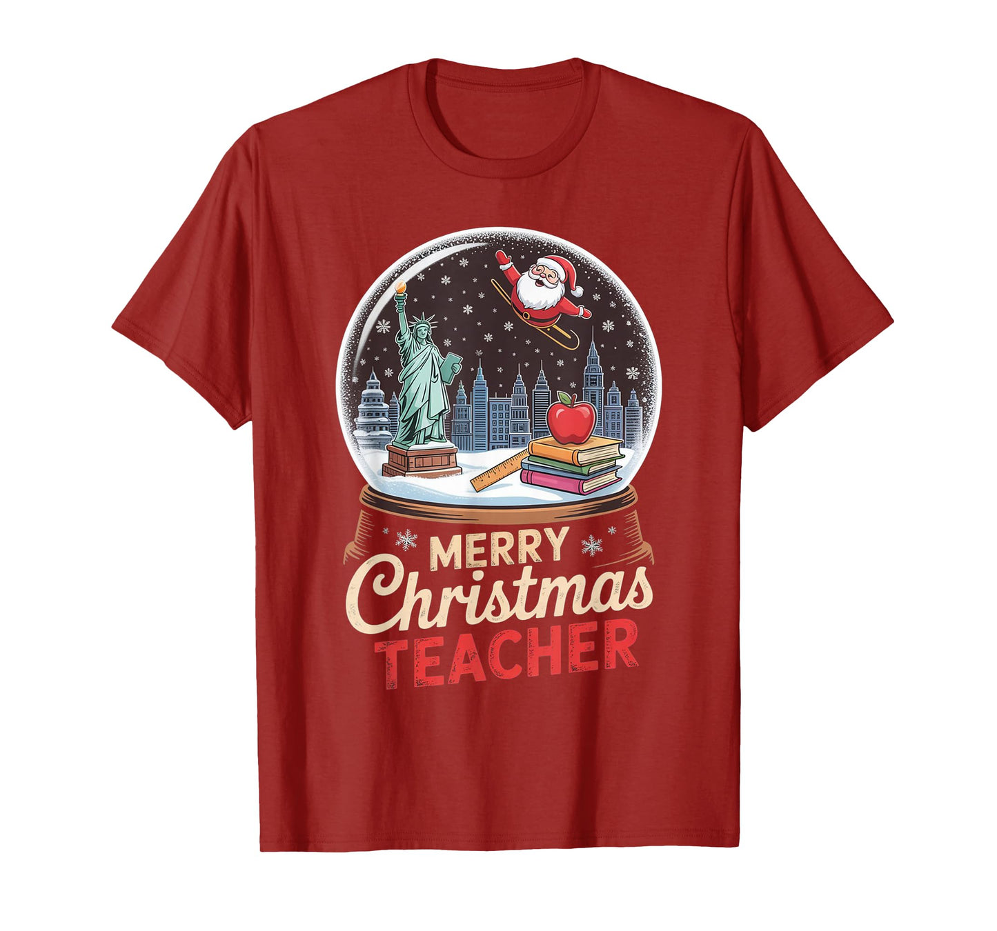 Merry Christmas New York Skyline in Snow Globe for Teachers T-Shirt