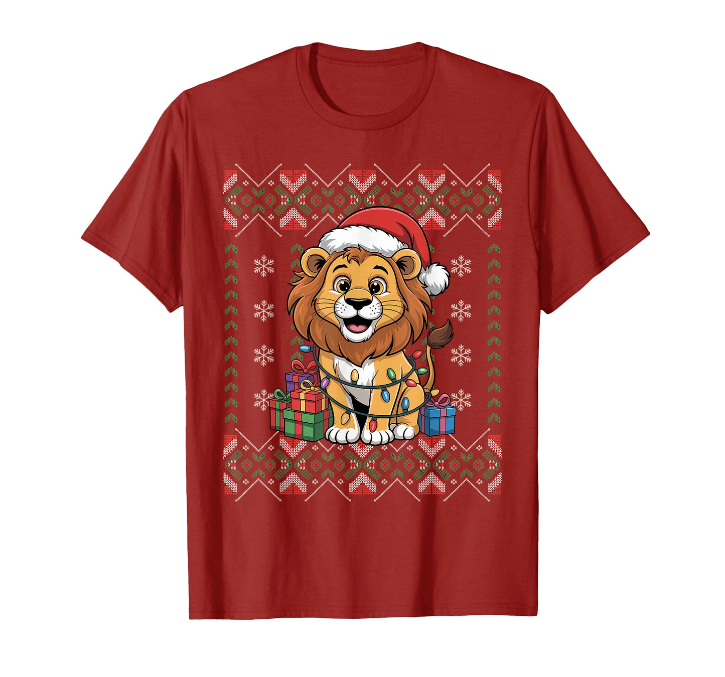 Santa Lion Christmas Ugly Sweater Funny Holiday Pajamas T-Shirt