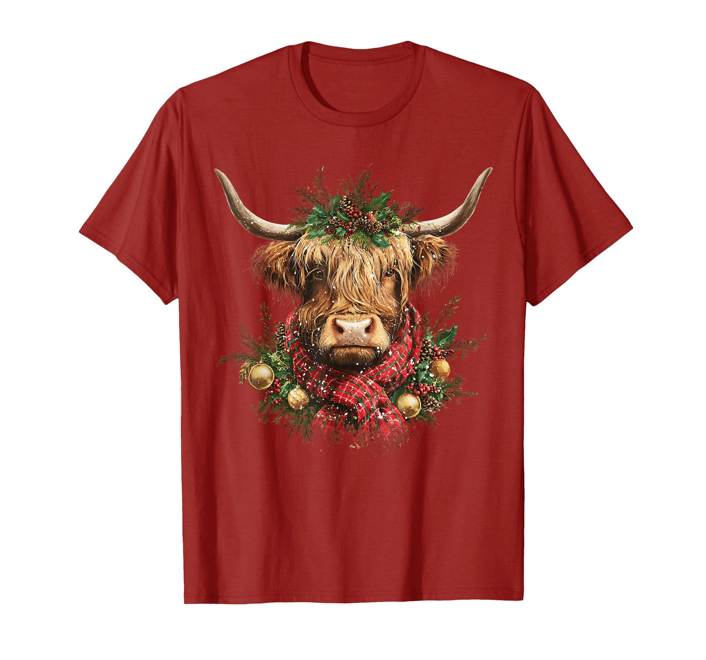 Cute Highland Cow Christmas Santa Lover Farm Xmas Pajamas T-Shirt