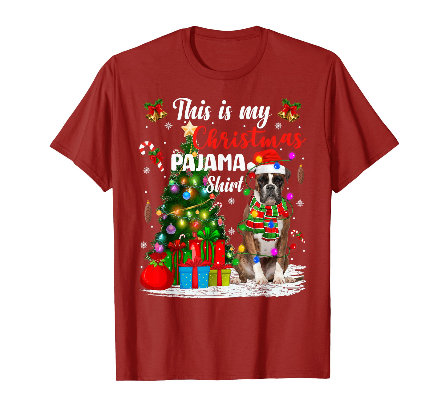 Boxer Dog Xmas Tree Lights This is My Christmas Pajamas T-Shirt
