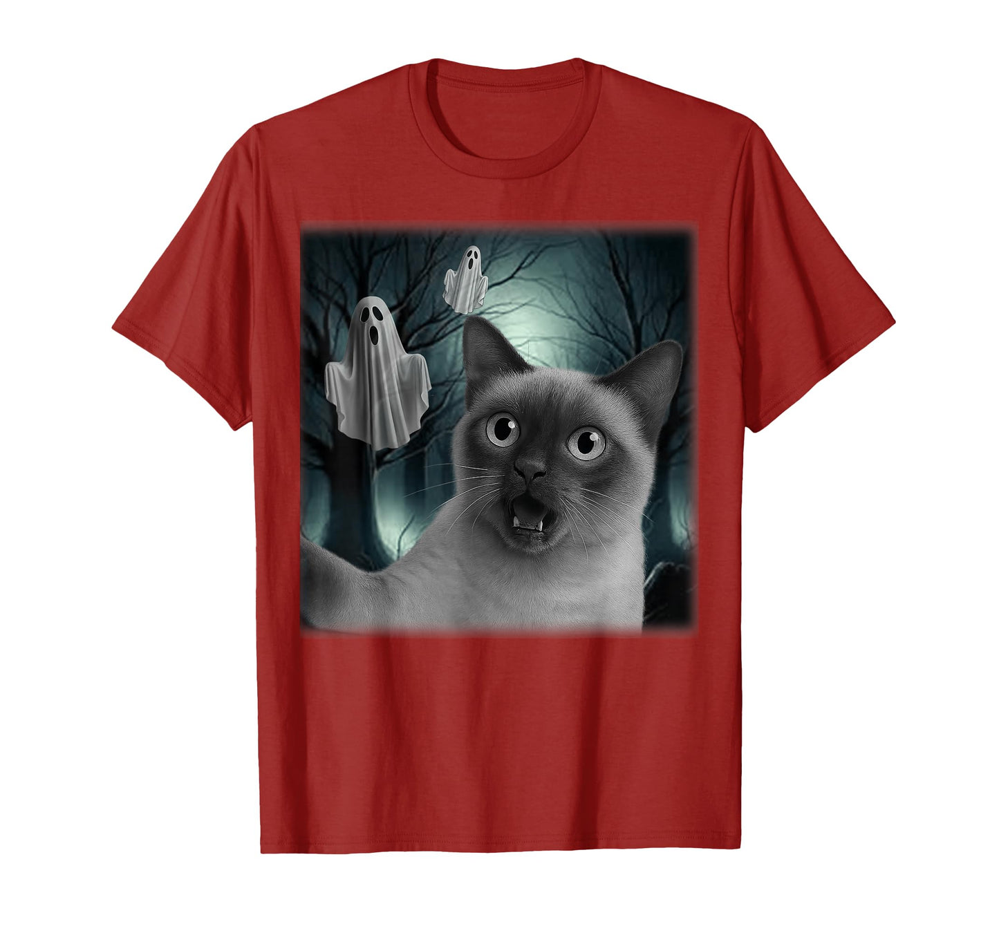 Halloween Siamese Cat Selfie with Spooky Ghost Cat Lovers T-Shirt
