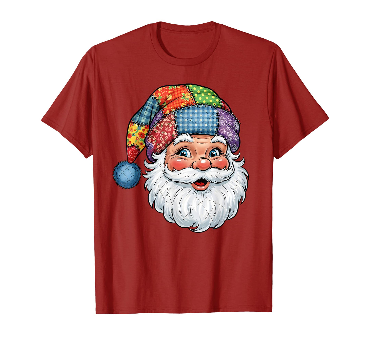 Merry Christmas Patchwork Santa Claus Face X-mas Holiday T-Shirt