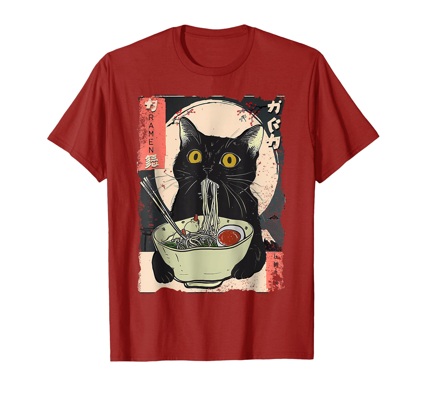 Vintage Cat Eating Ramen Funny Japanese Noodles T-Shirt