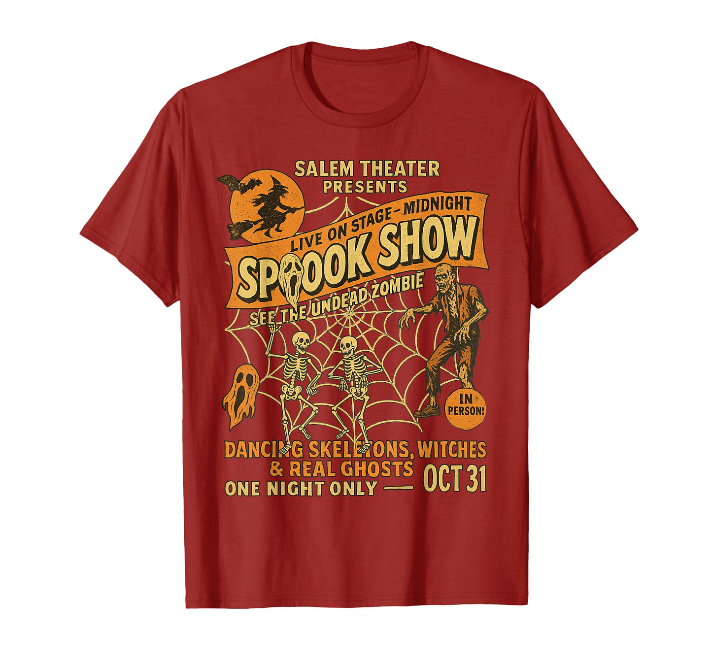Halloween Poster Tee Witch Dancing Skeletons Movie Night T-Shirt