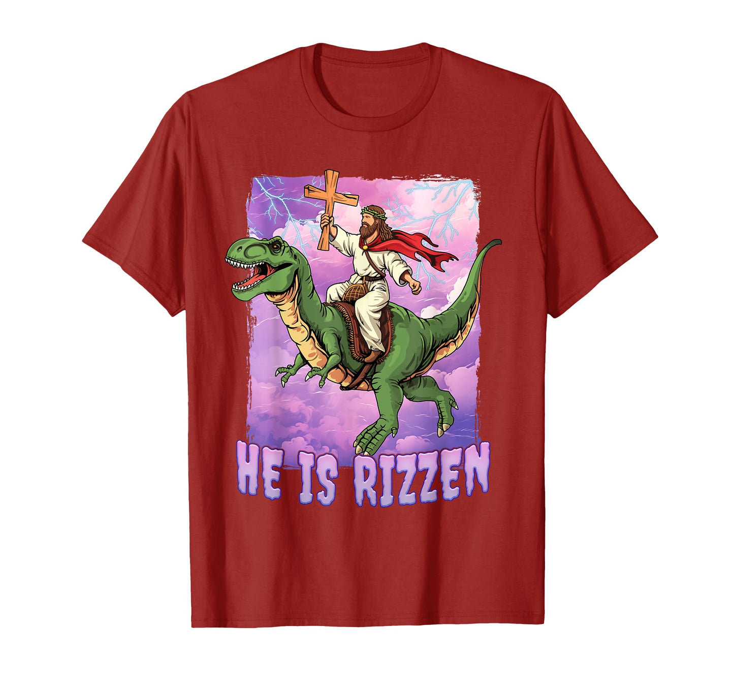 Jesus Riding A Dinosaur Jesus Rizz Meme T-Shirt - Black, Small, Unisex-Adults, Short Sleeve, Classic Fit, Cotton 65% Polyester 35%