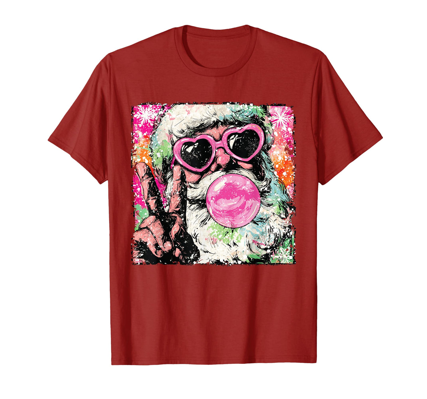 Vintage Santa Christmas Bubble Gum Pink Sunglasses T-Shirt