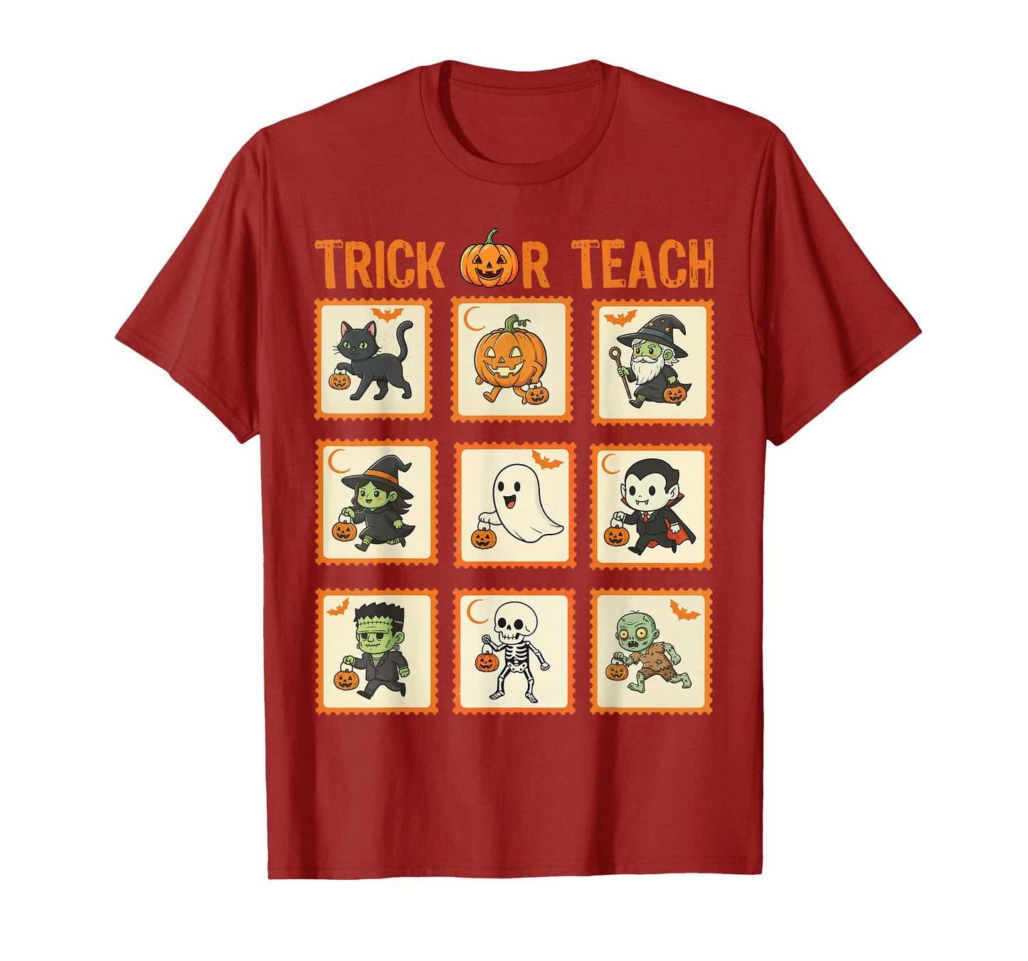 Halloween Teacher Stamps Cute Costumes Trick Or Teach Kids T-Shirt