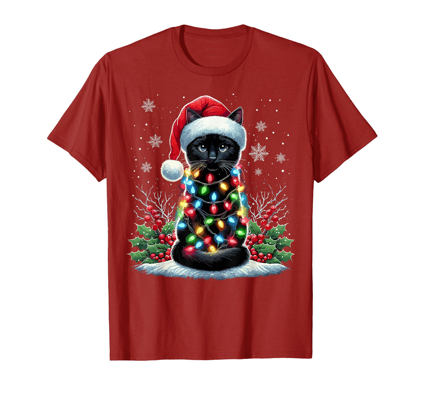 Black Cat Christmas Santa Hat Funny Meowy Cat T-Shirt
