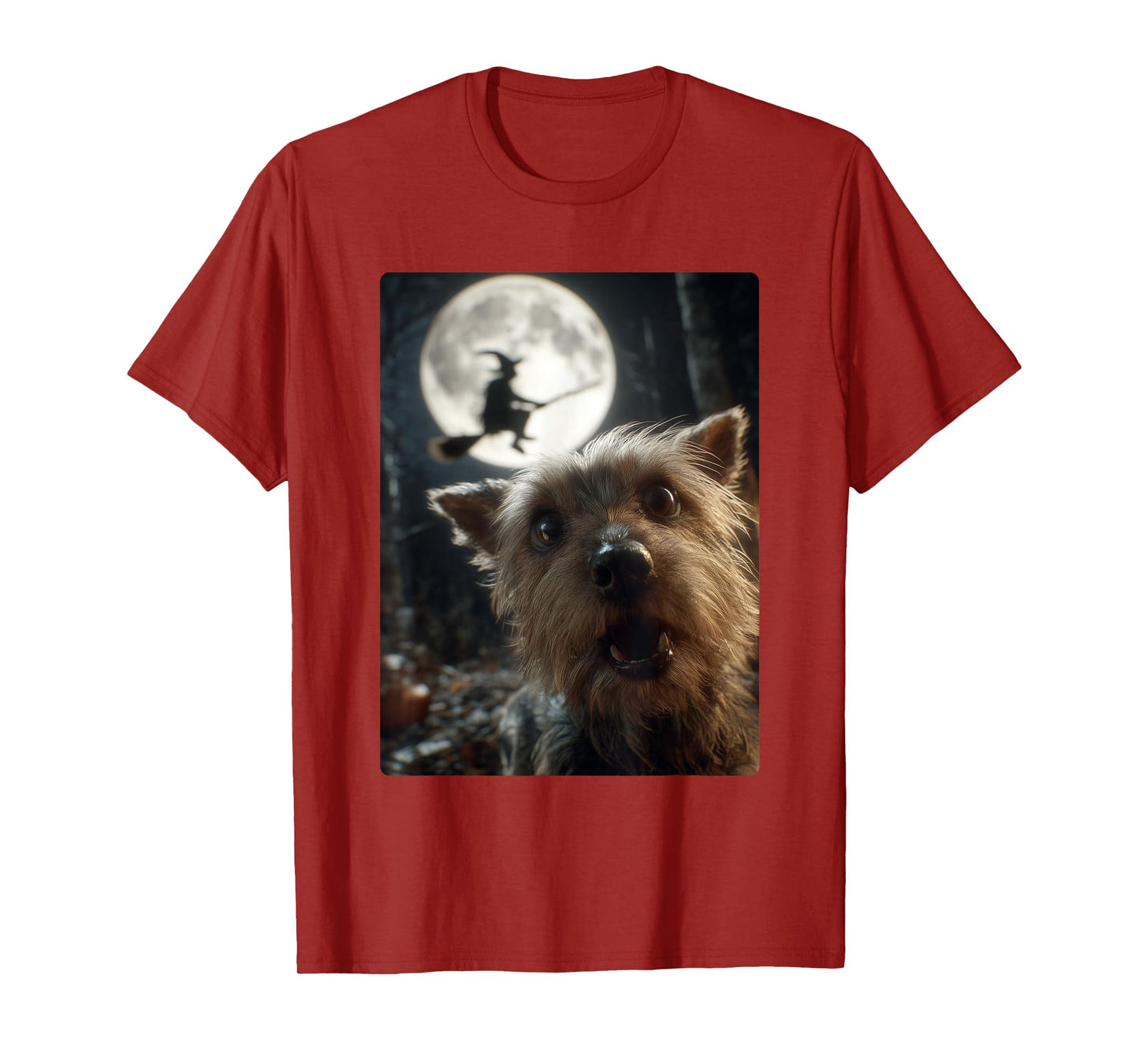 Funny Yorkshire Terrier Selfie Moon Flying Witch Halloween T-Shirt