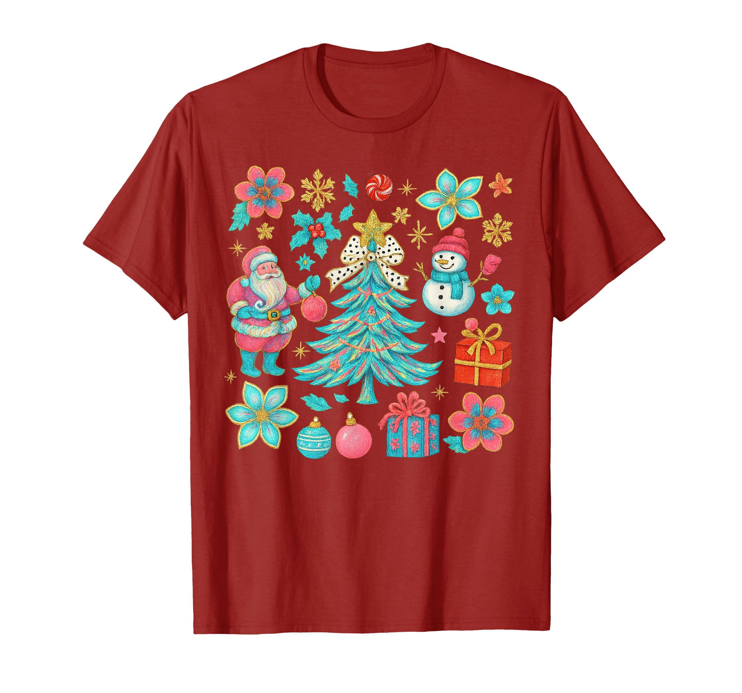 Preppy Coquette Christmas Snowm 2025 Funny Family Matching T-Shirt