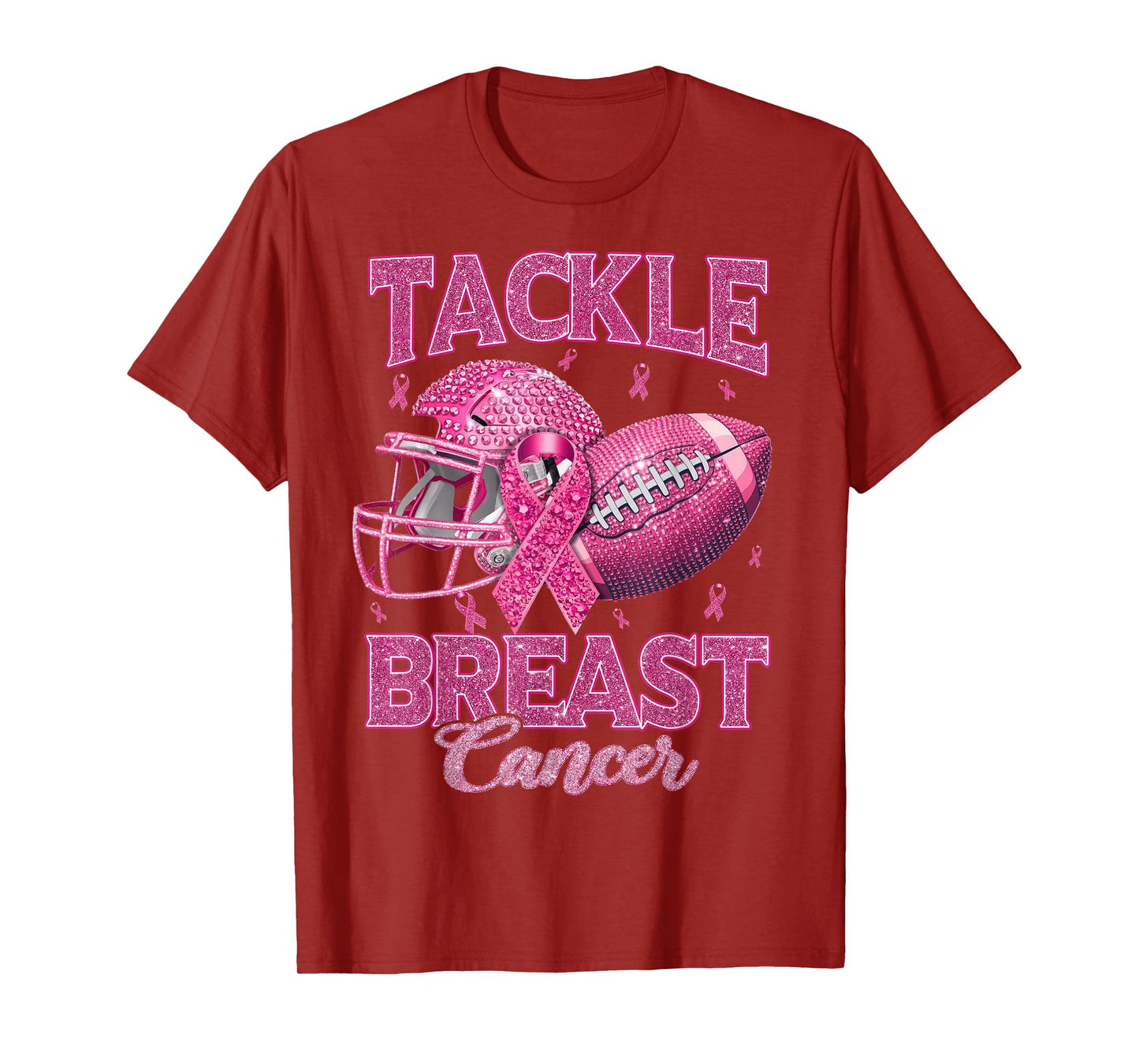 Tackle Breast Cancer Awareness American Football Pink Ribbon T-Shirt