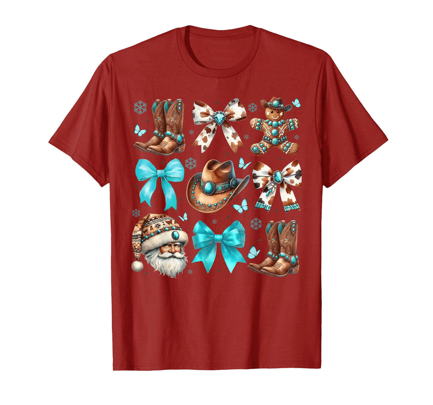 Howdy Christmas Cow Bows Santa Cowboy Boots Gingerbread Xmas T-Shirt