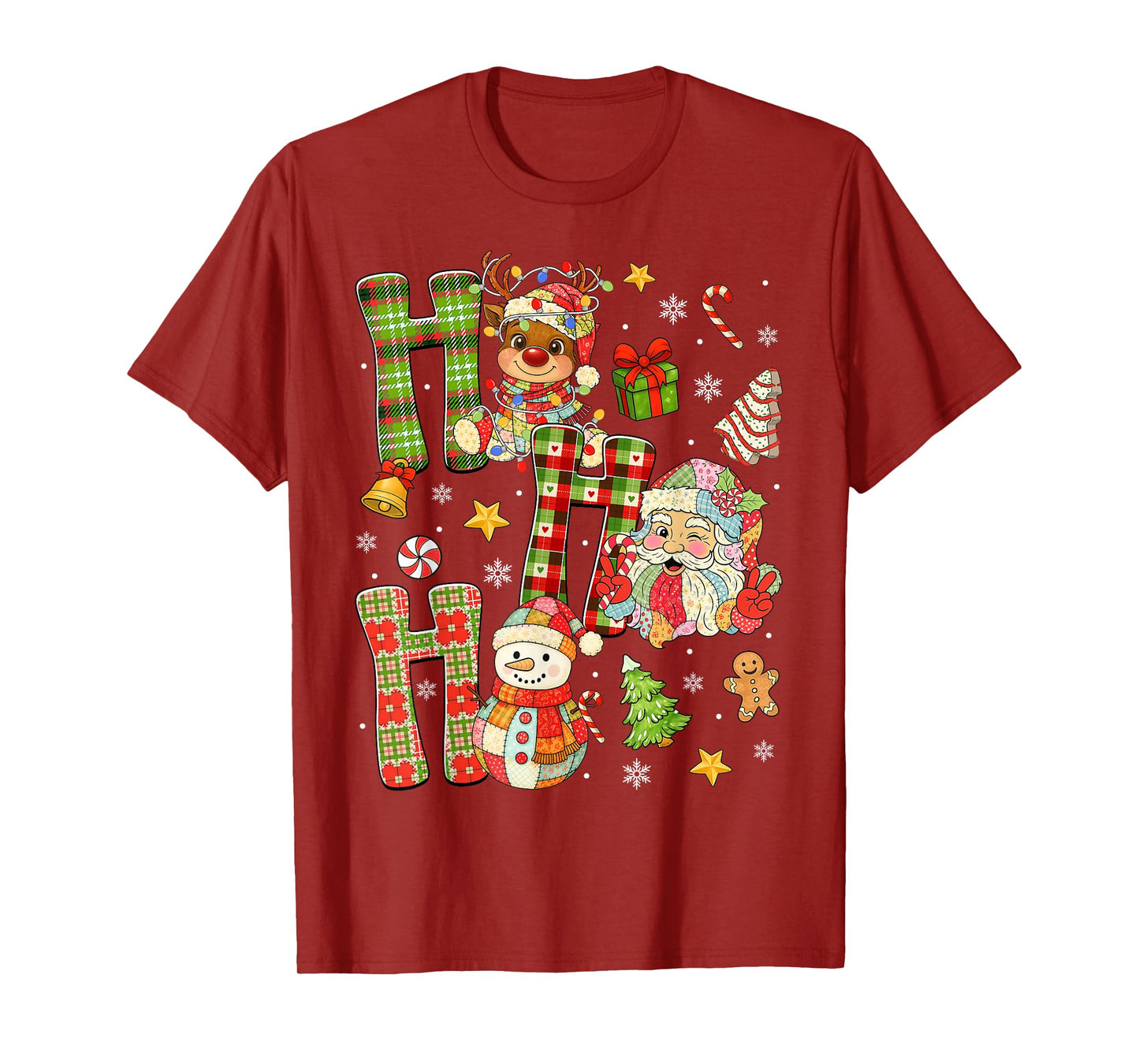 Ho Ho Ho Funny Christmas Patchwork Gingerbread Santa Kids T-Shirt