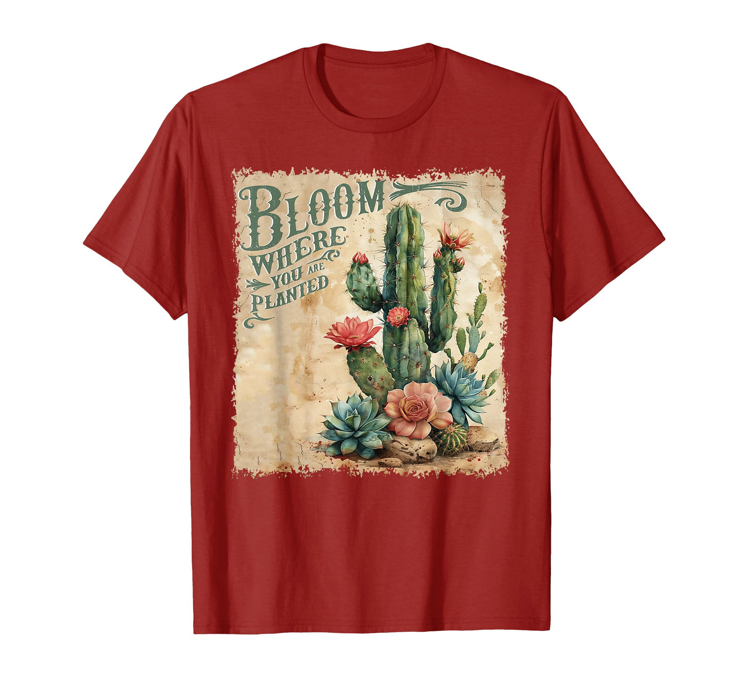 Bloom Where You Are Planted Cactus Mental Health Vintage T-Shirt