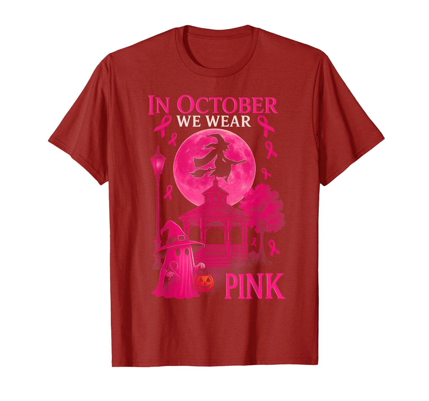 HUGvyn in October We Wear Pink Witch Halloween Breast Cancer T-Shirt