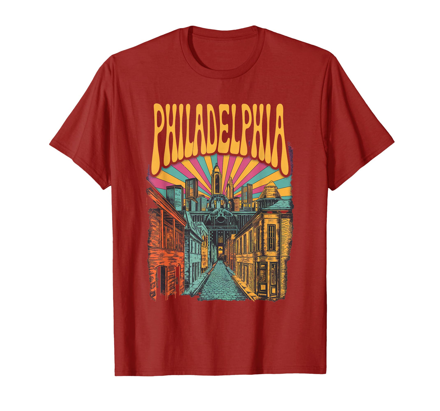 Vintage Philadelphia Pennsylvania Skyline Cityscape Retro T-Shirt