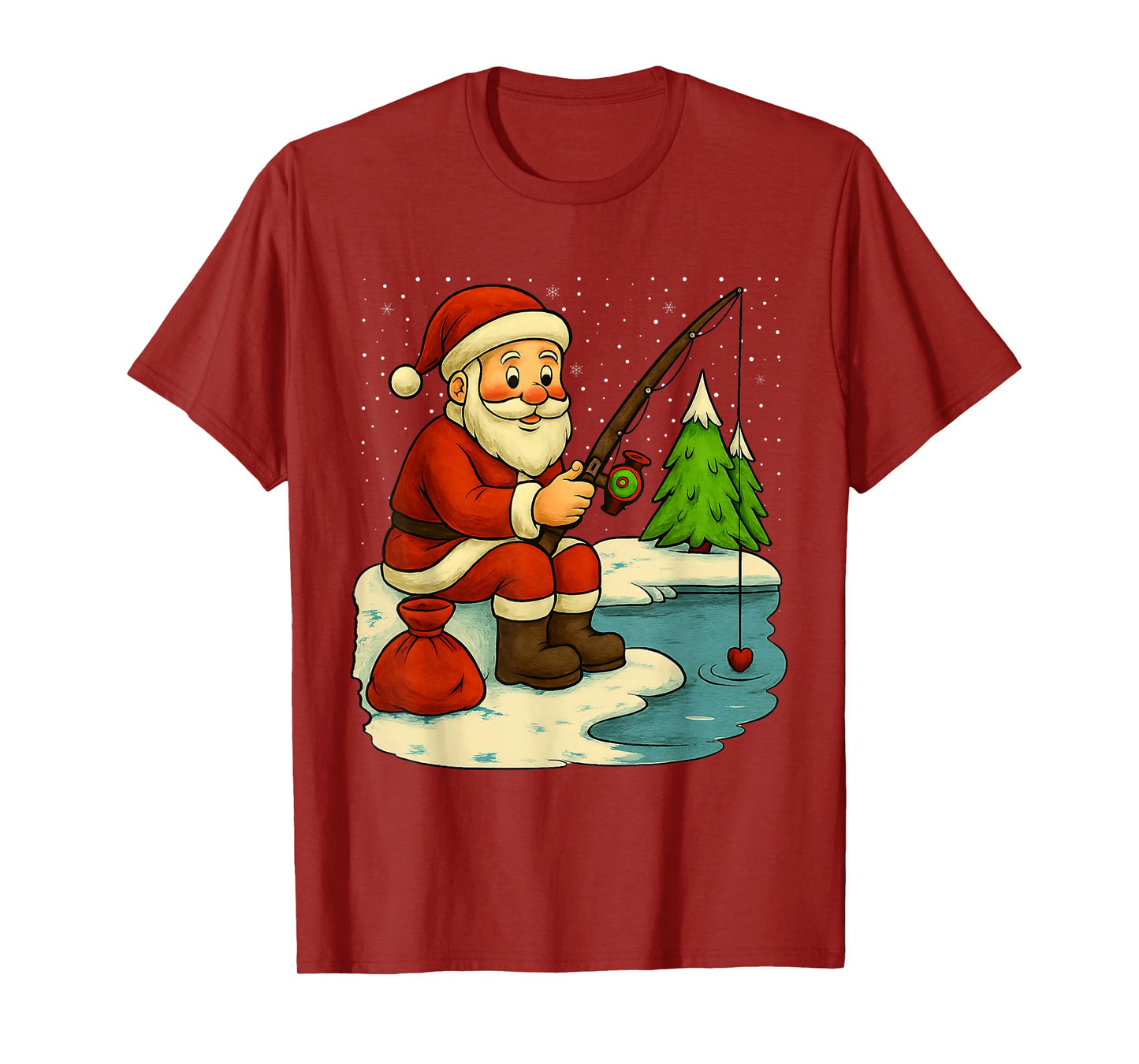 Santa Fishing Christmas Costume Funny Fishing Boys Kids T-Shirt