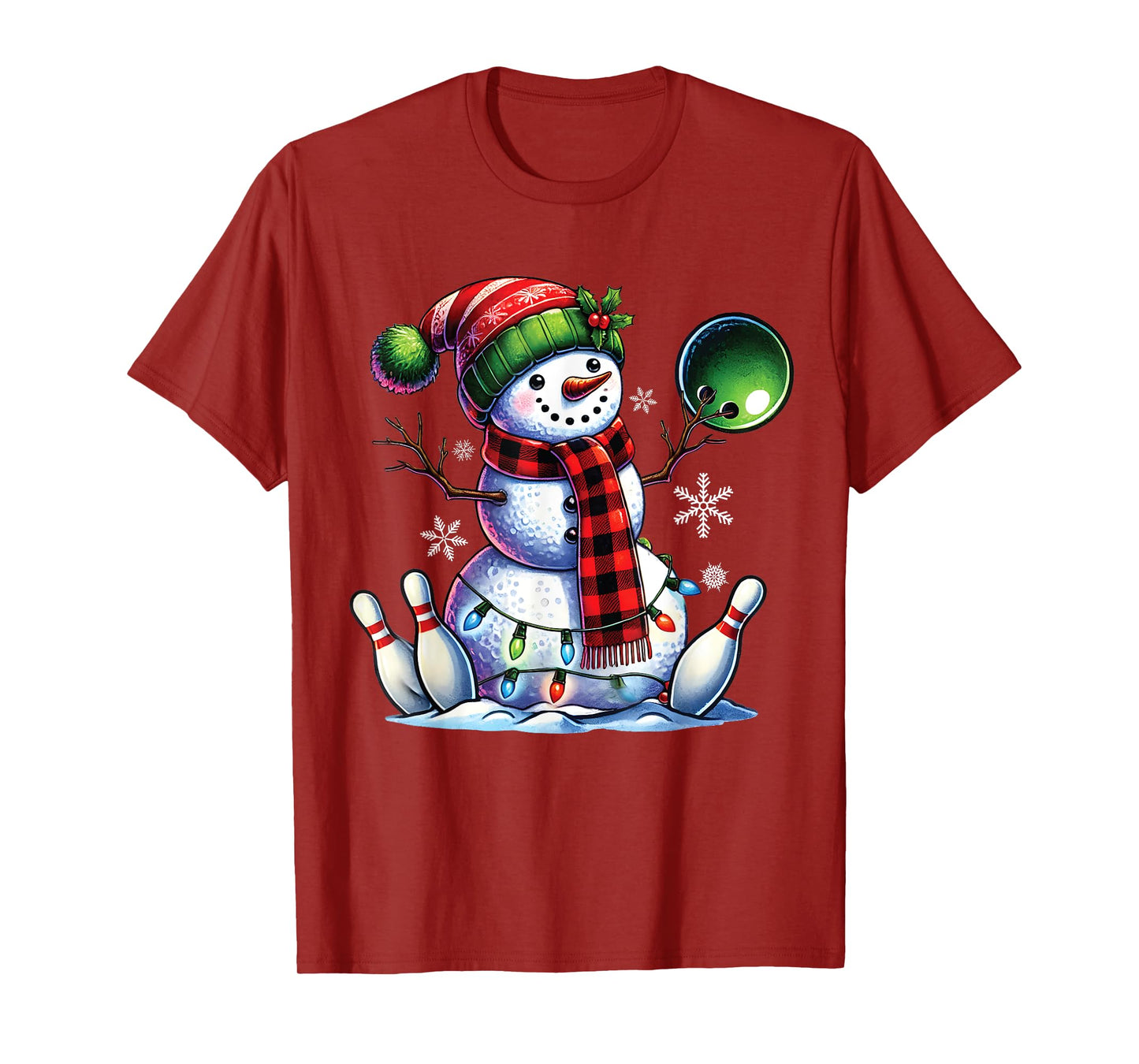 Xmas Snowman Playing Bowling ball and pins Christmas bowling T-Shirt