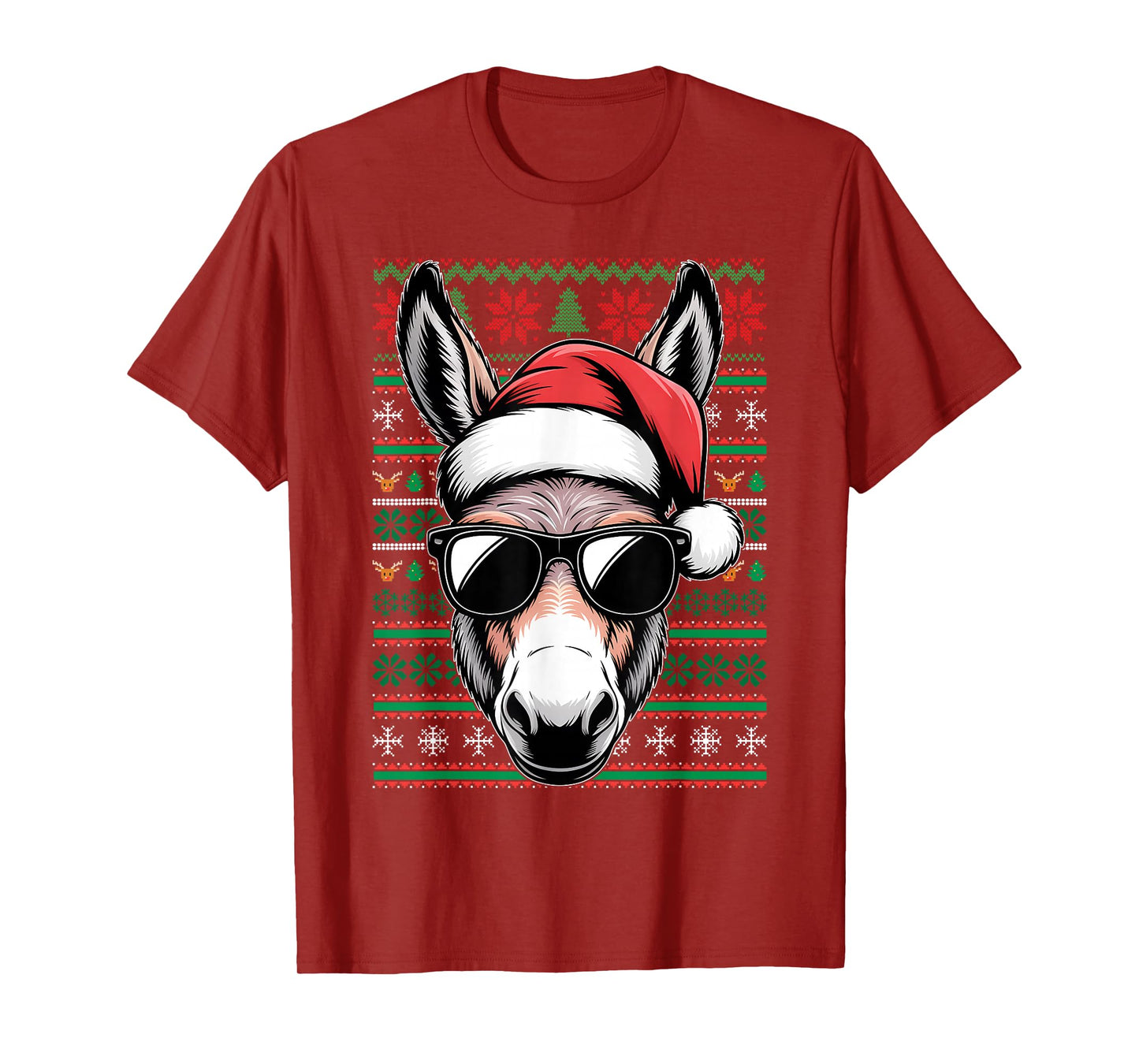 Christmas Donkey Santa Hat Cute Animal Ugly Xmas T-Shirt