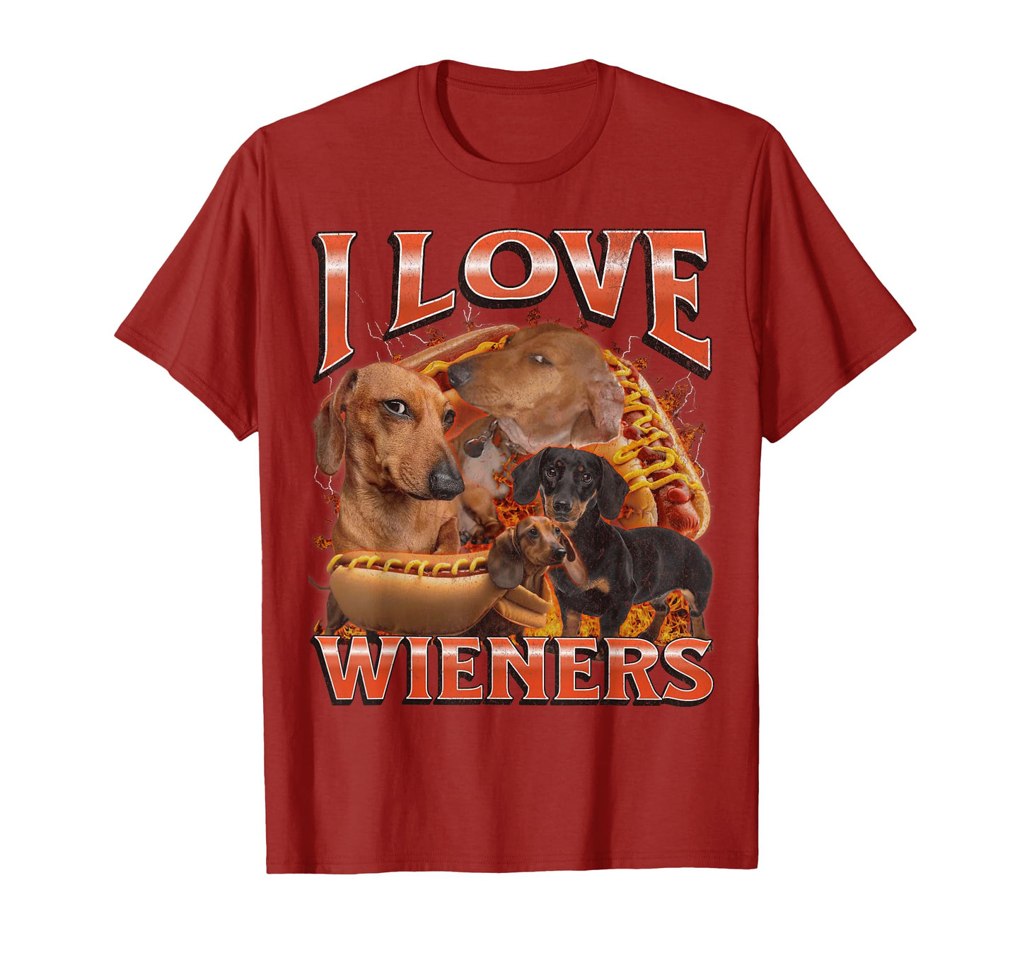 I Love Wieners Funny Offensive Dachshund Bootleg Graphic T-Shirt