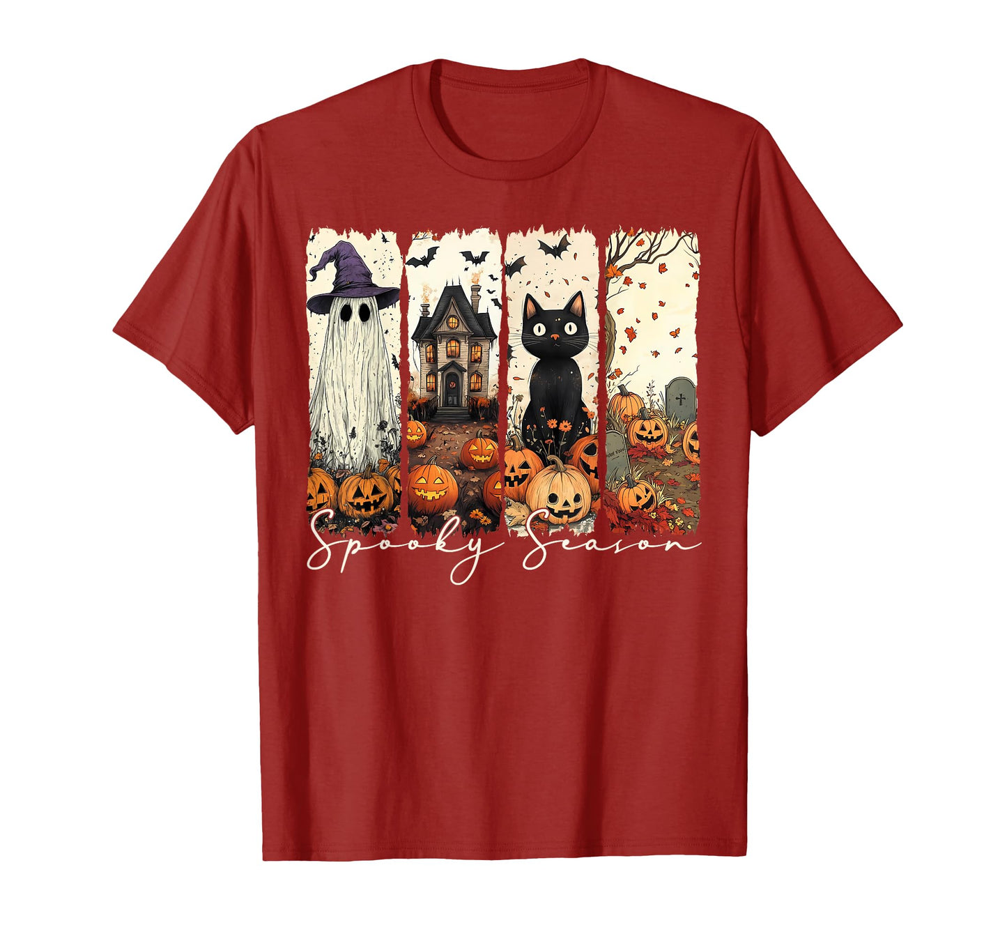 Spooky Season Vintage Halloween Ghost Pumpkin Coquette Bow T-Shirt