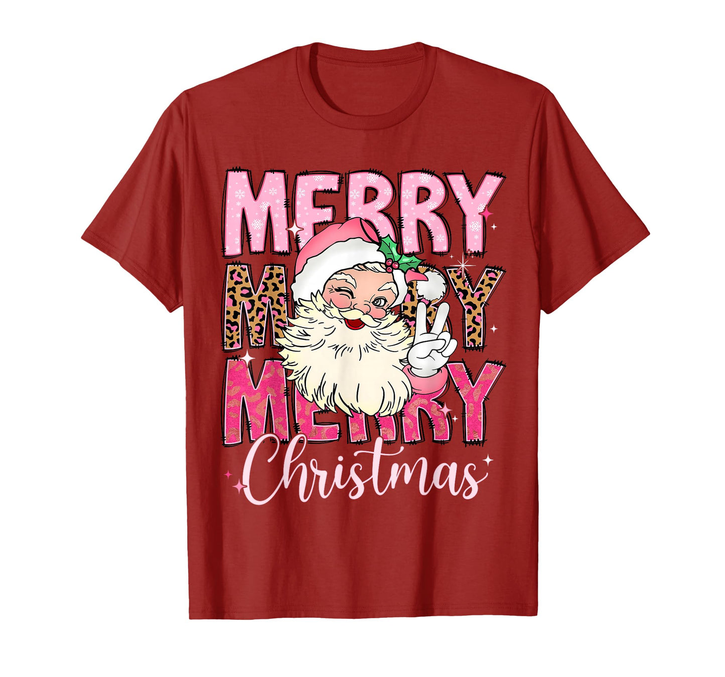Vintage Merry Christmas Pink Santa Claus Retro Xmas Holiday T-Shirt