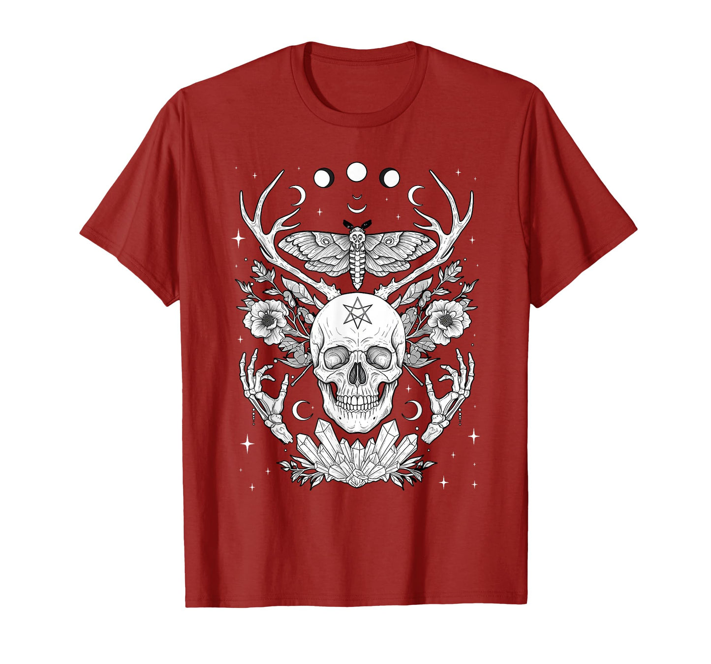 Nature Witch Skull and Death's Head Moth, Moons & Crystals T-Shirt